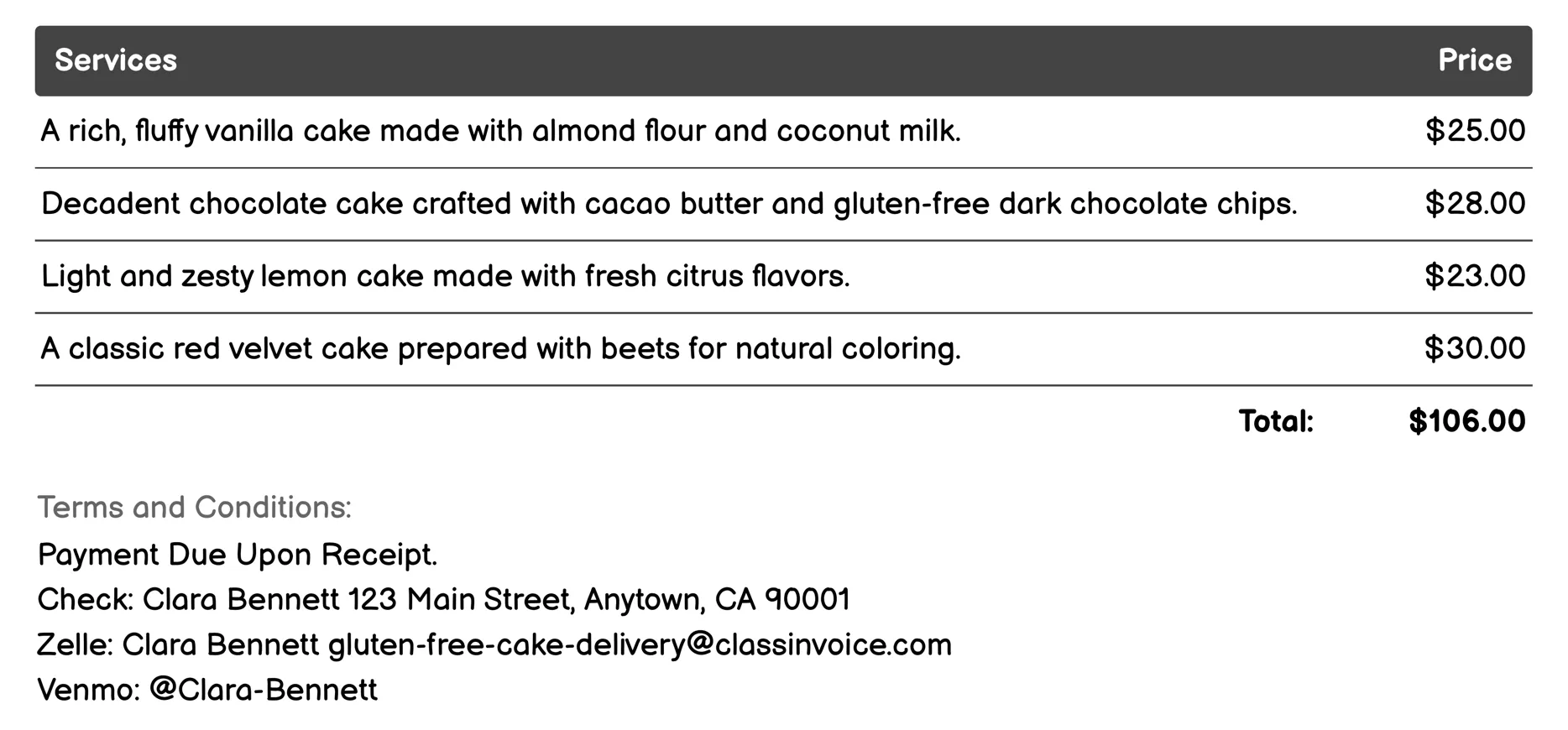 Subscription Box Service Invoice Example