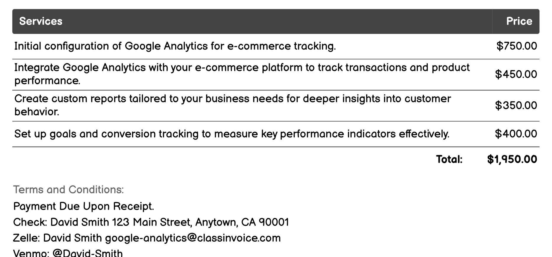 E-commerce Tracking Invoice Example