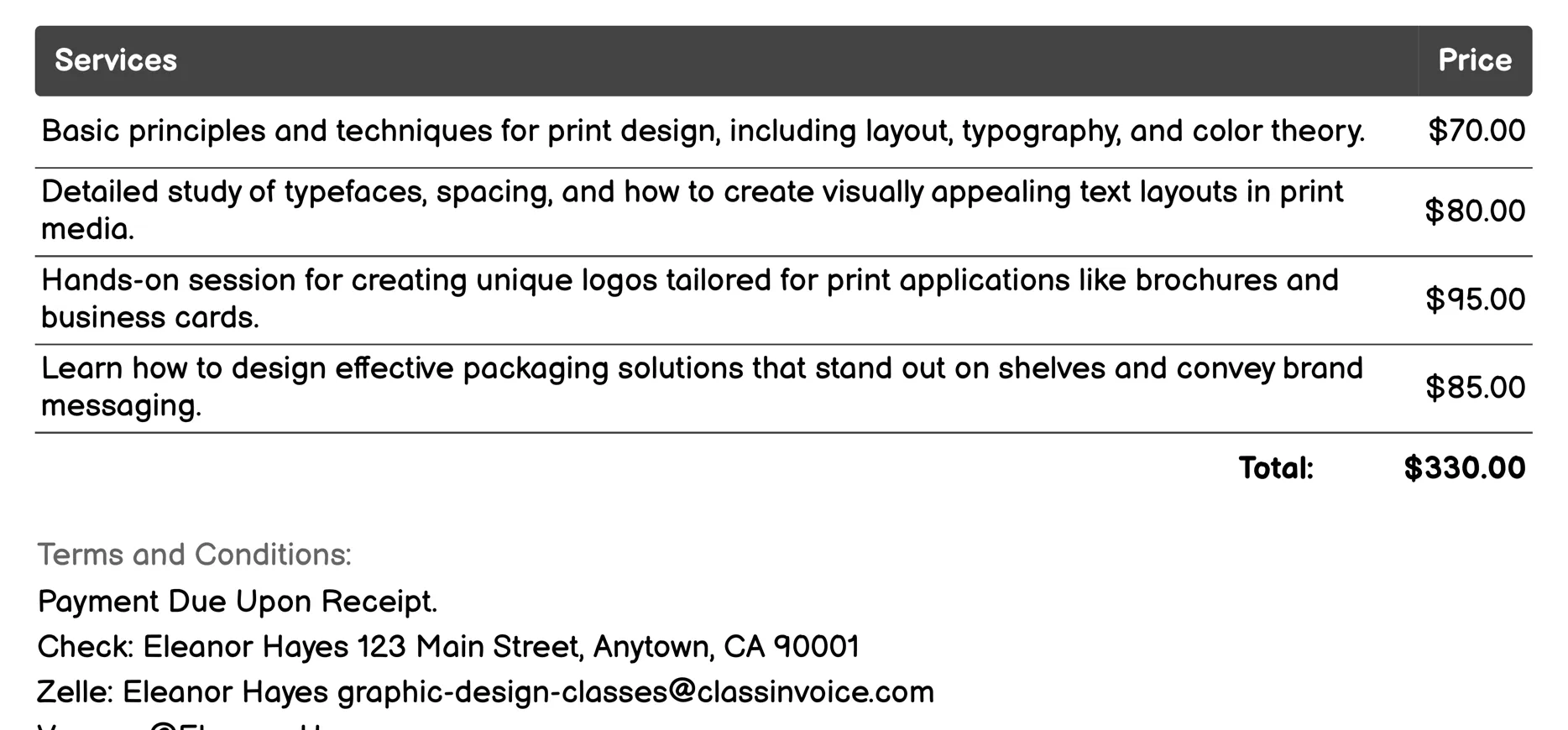 Print Design Invoice Example