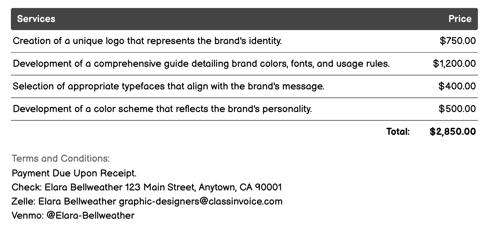 Brand Identity Design Invoice Example