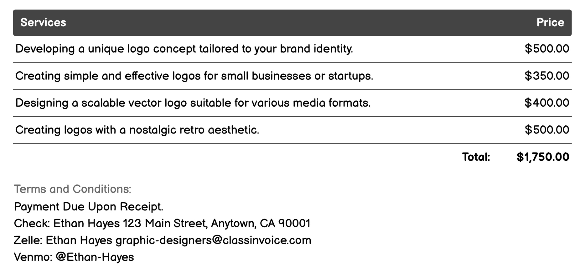 Logo Design Invoice Example