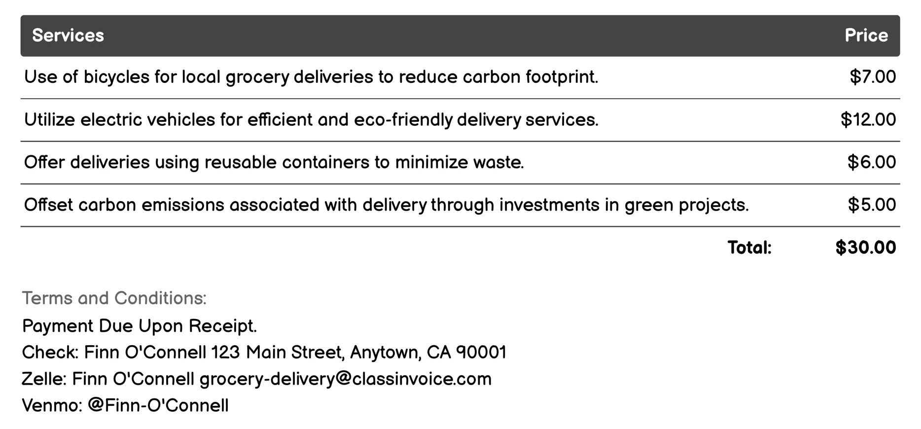 Eco-Friendly Delivery Options Invoice Example