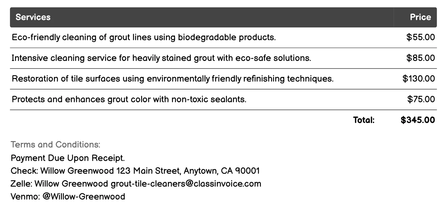 Eco-Friendly Cleaning Invoice Example