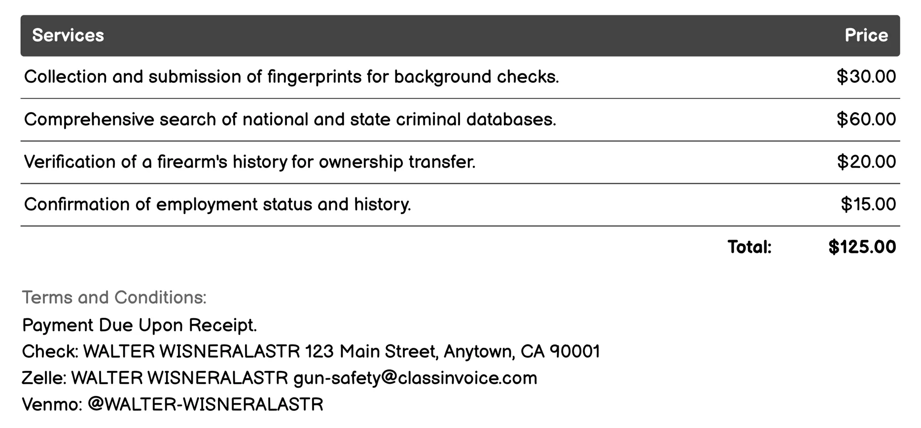 Background Check Services Invoice Example