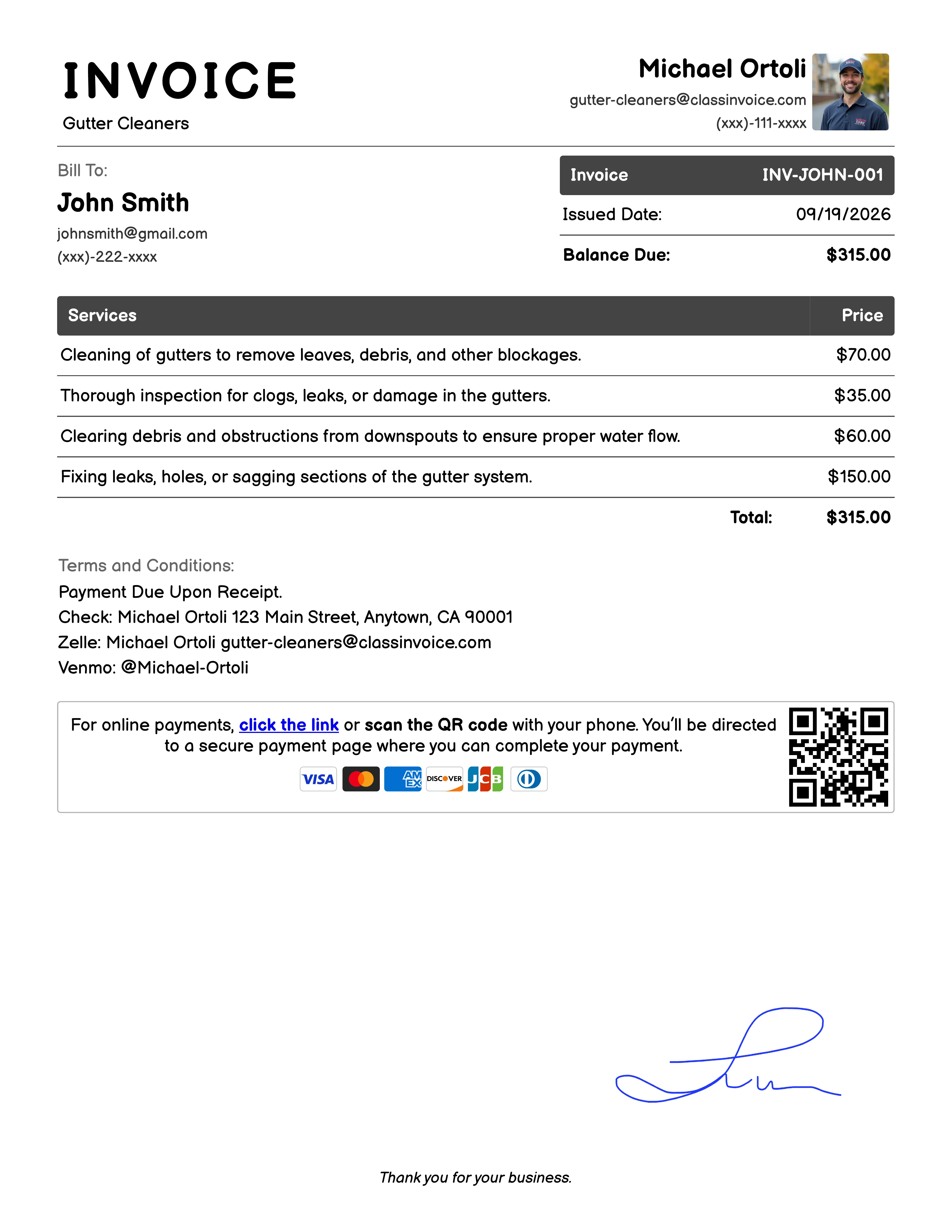 Gutter Cleaners Invoice Example
