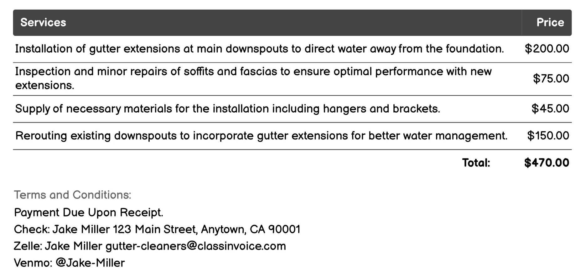 Gutter Extension Installation Invoice Example