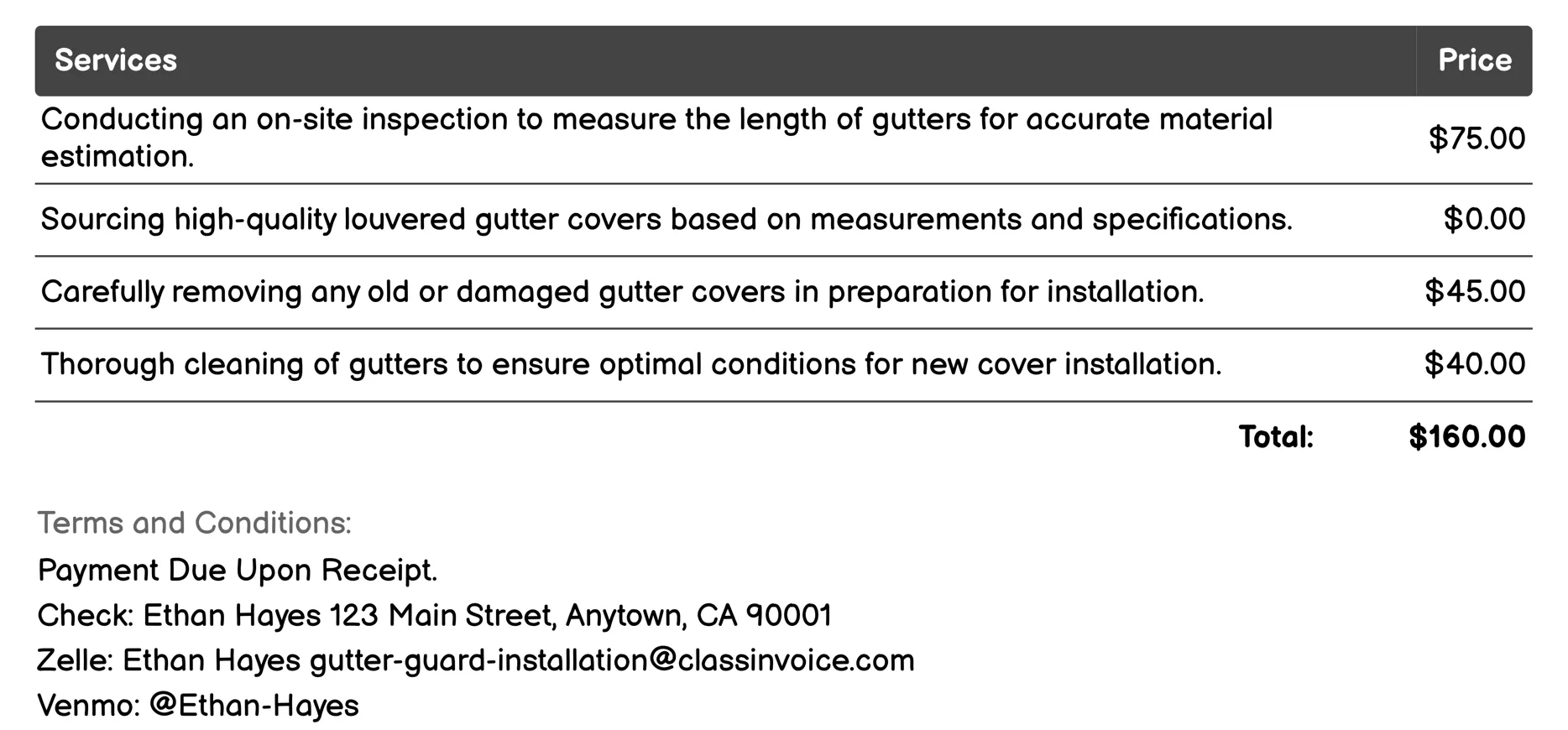 Louvered Gutter Covers Invoice Example