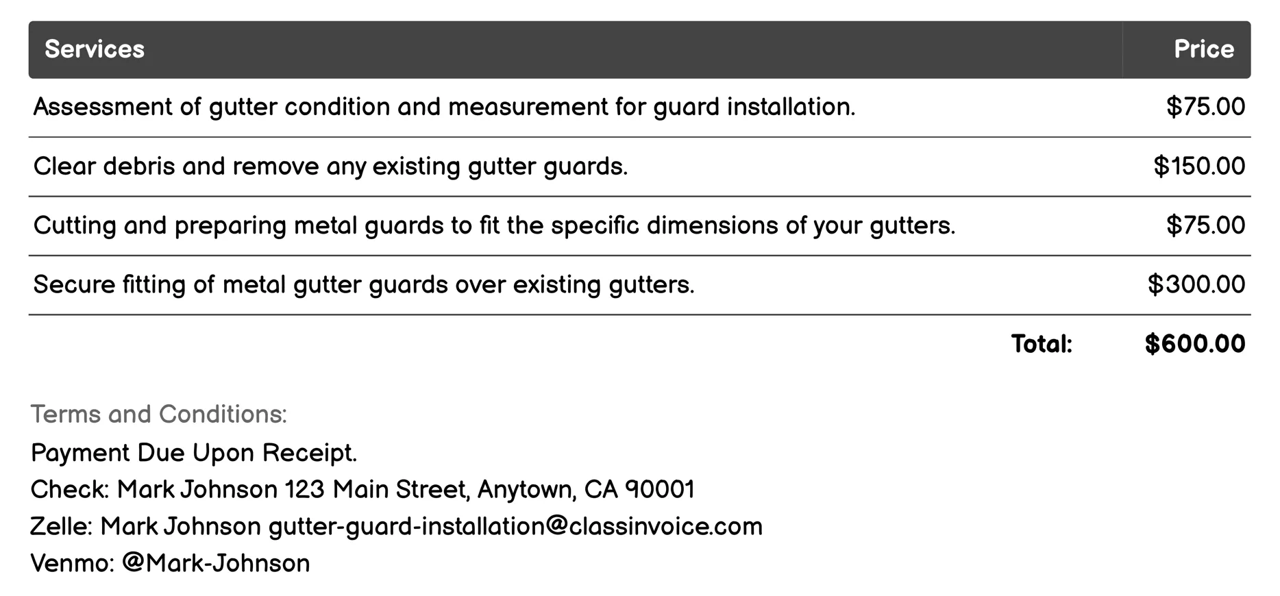 Metal Gutter Guards Invoice Example