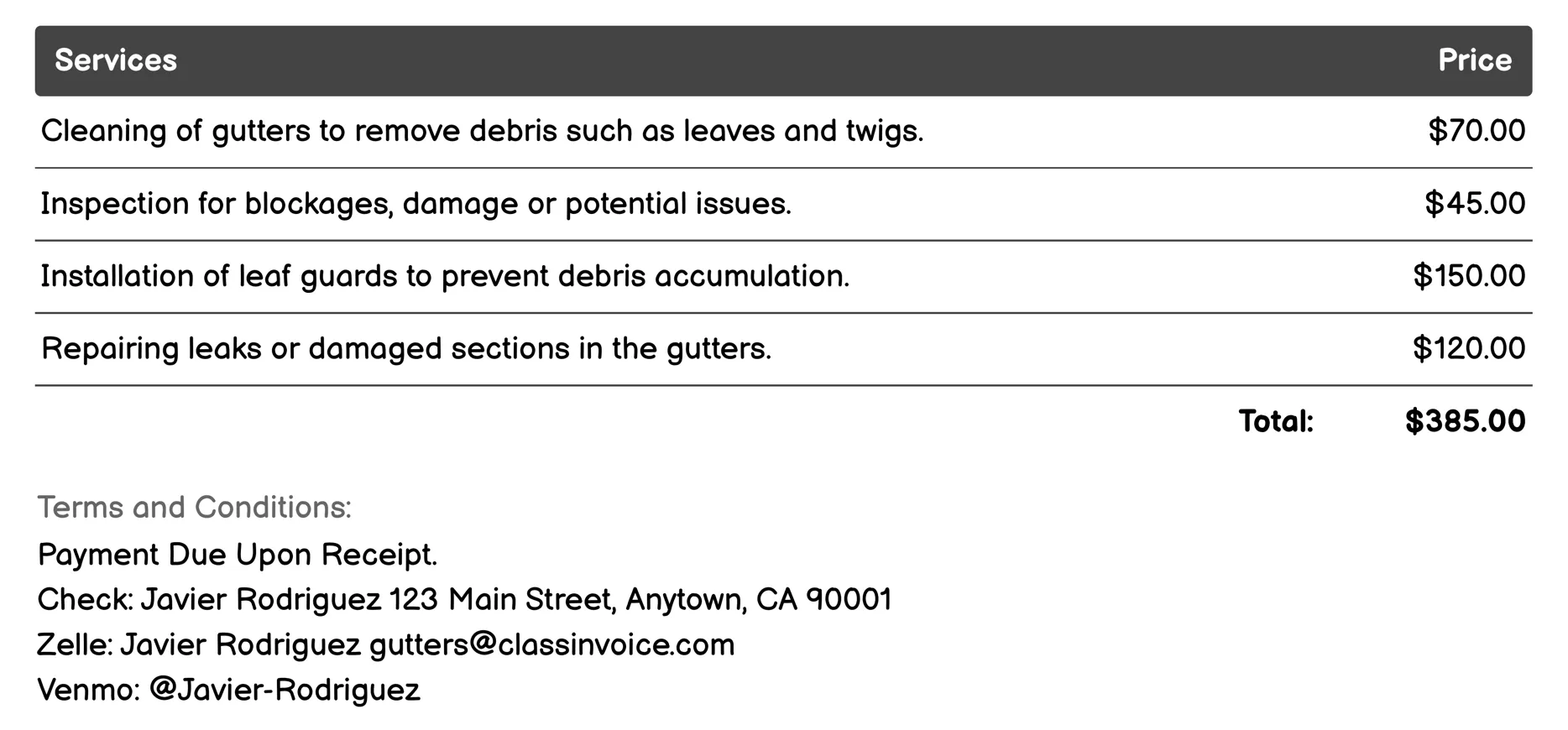 Cleaning Invoice Example