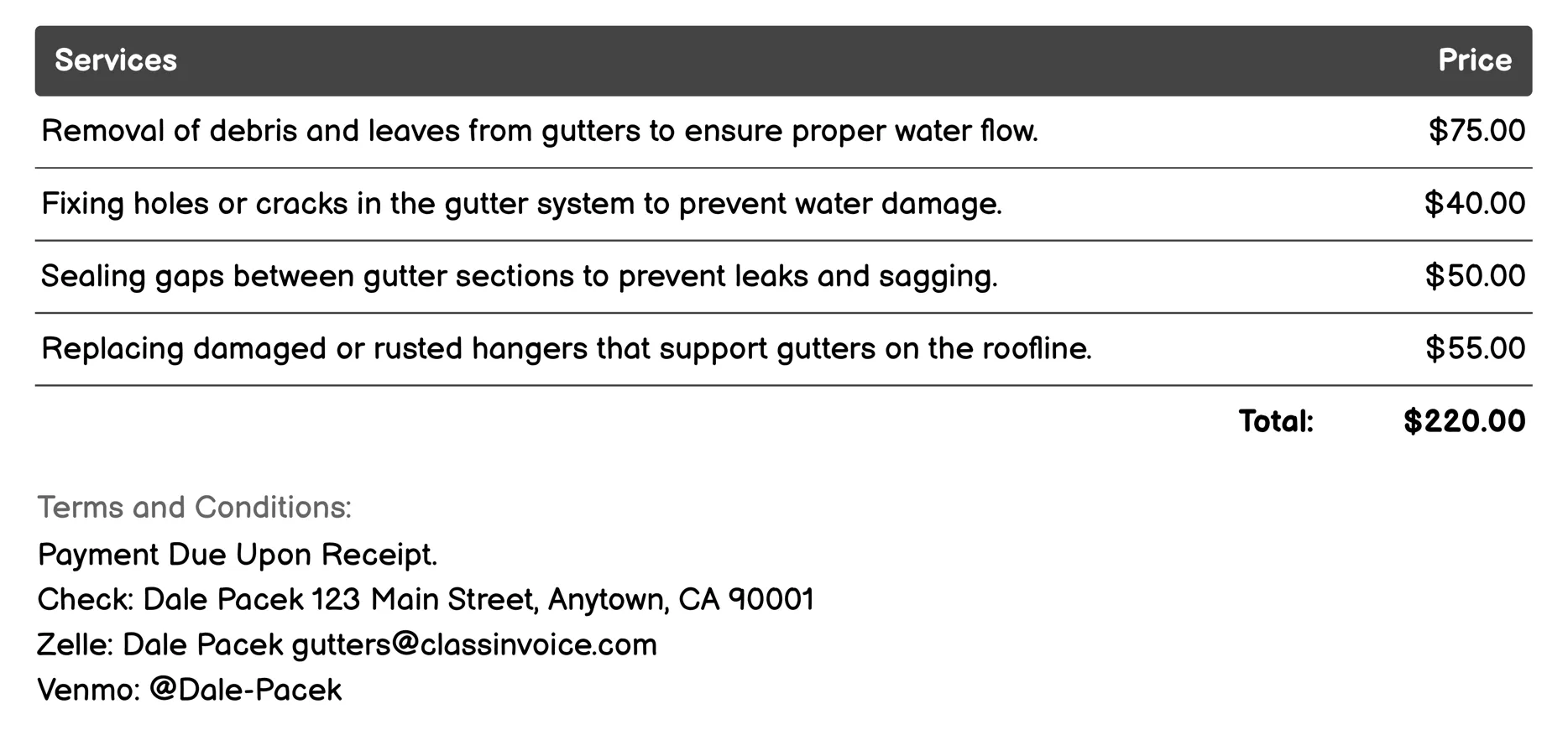 Repair Invoice Example