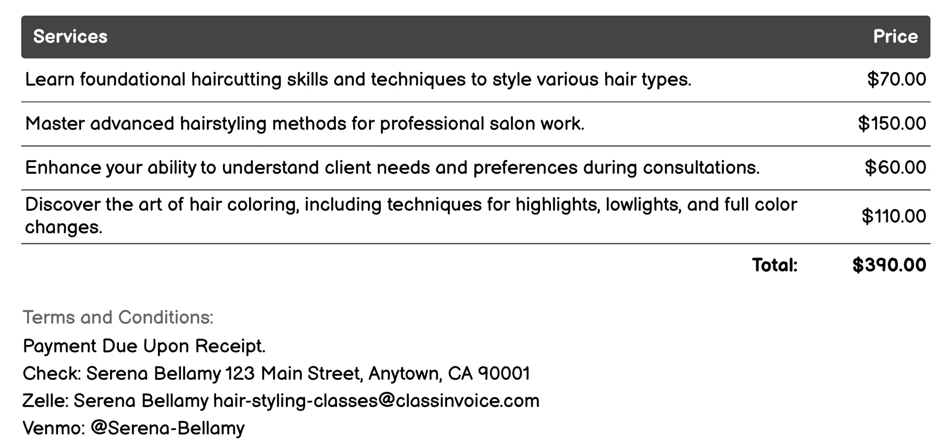 Client Consultation Skills Invoice Example