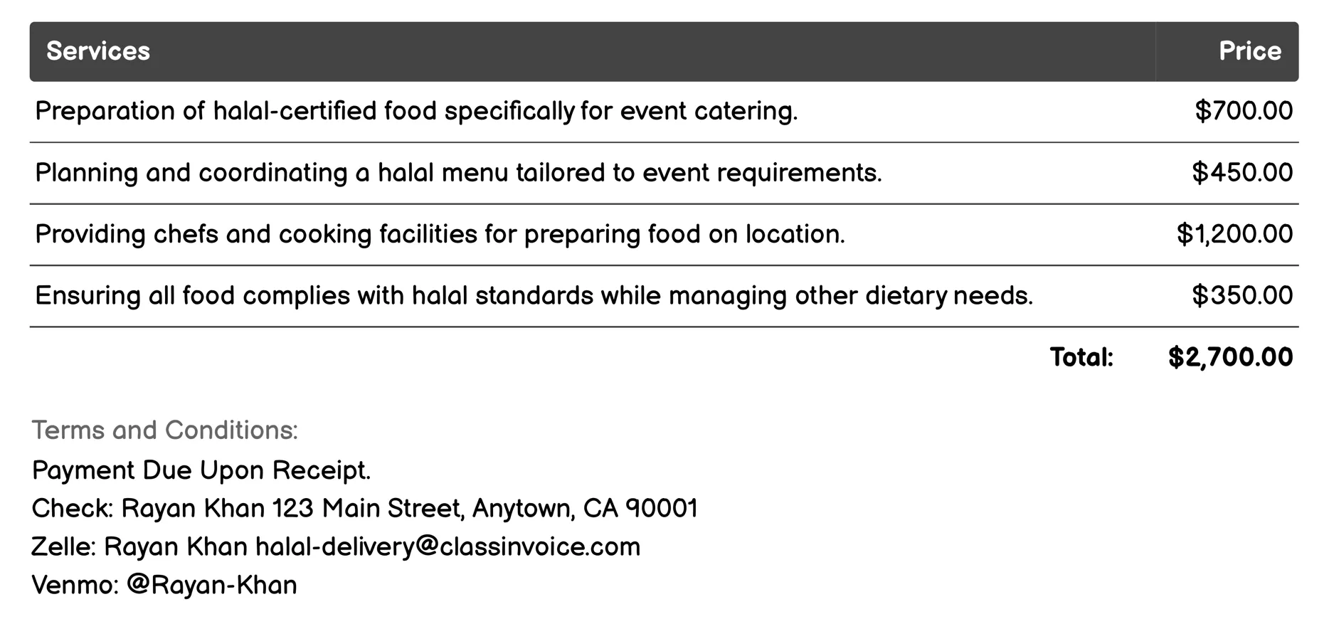 Event Catering Invoice Example