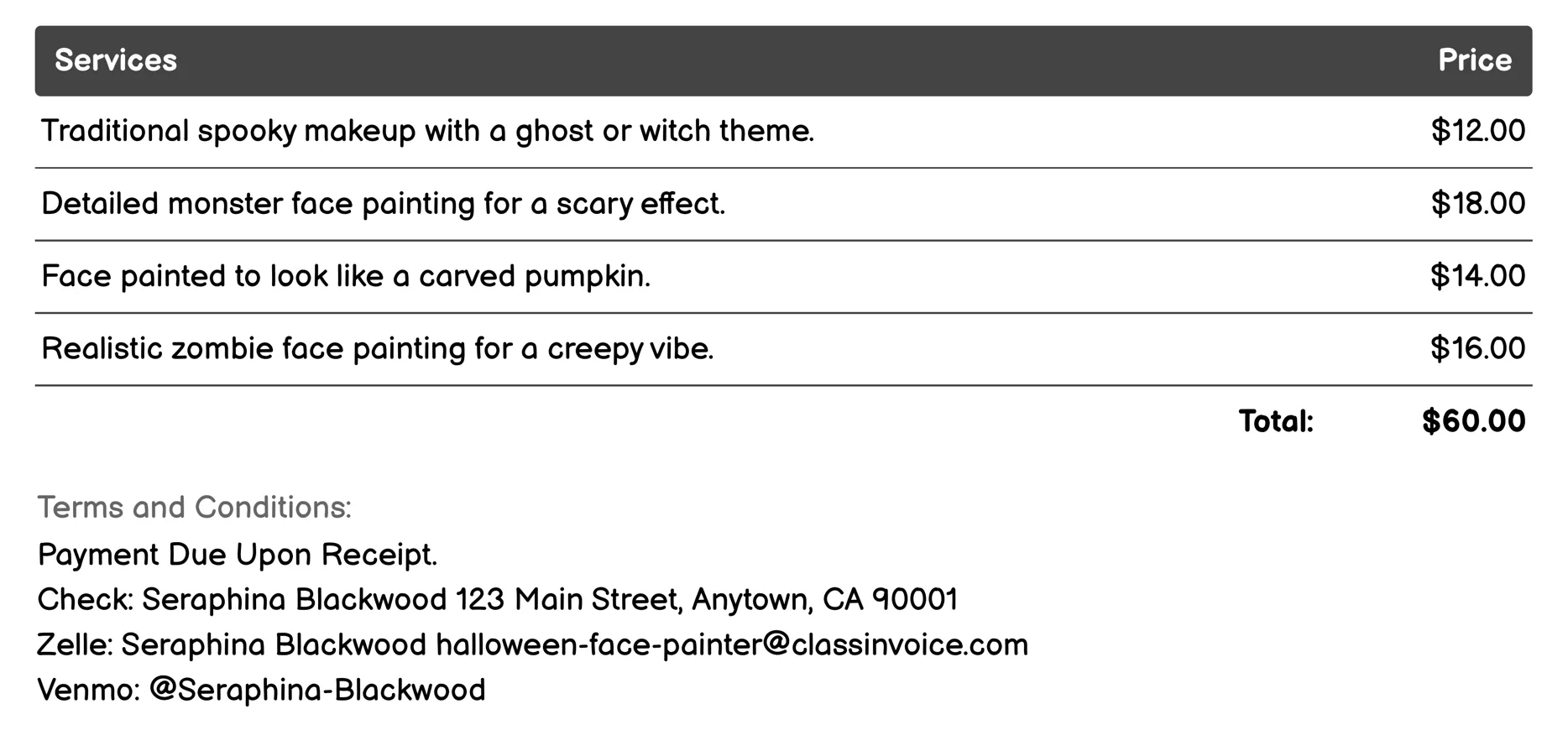 Body Art Service Invoice Example