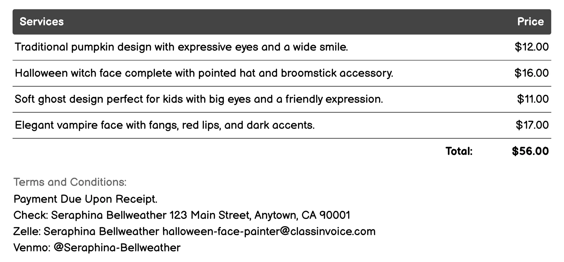 Custom Design Service Invoice Example