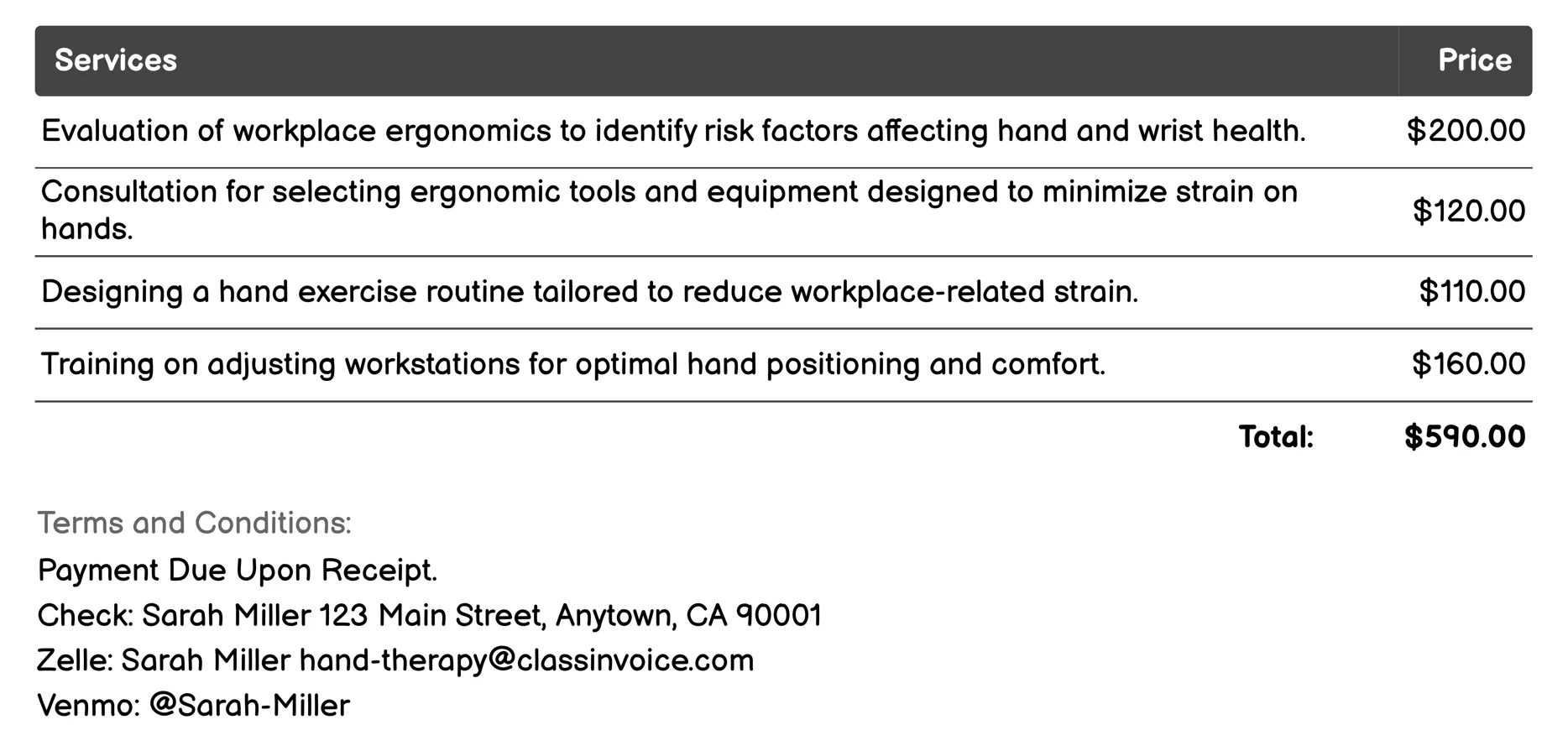 Workplace Ergonomics Assessment Invoice Example
