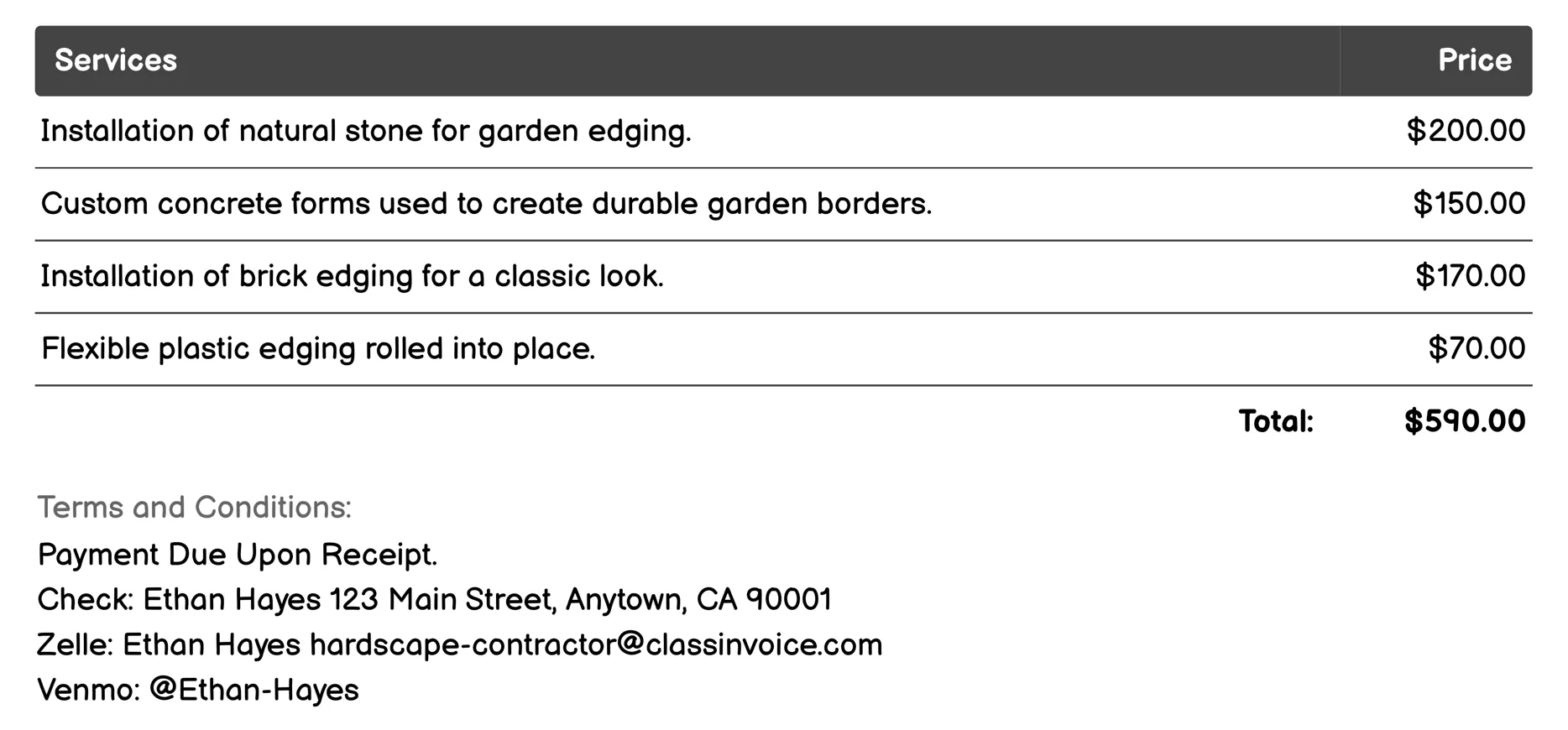 Garden Edging Invoice Example