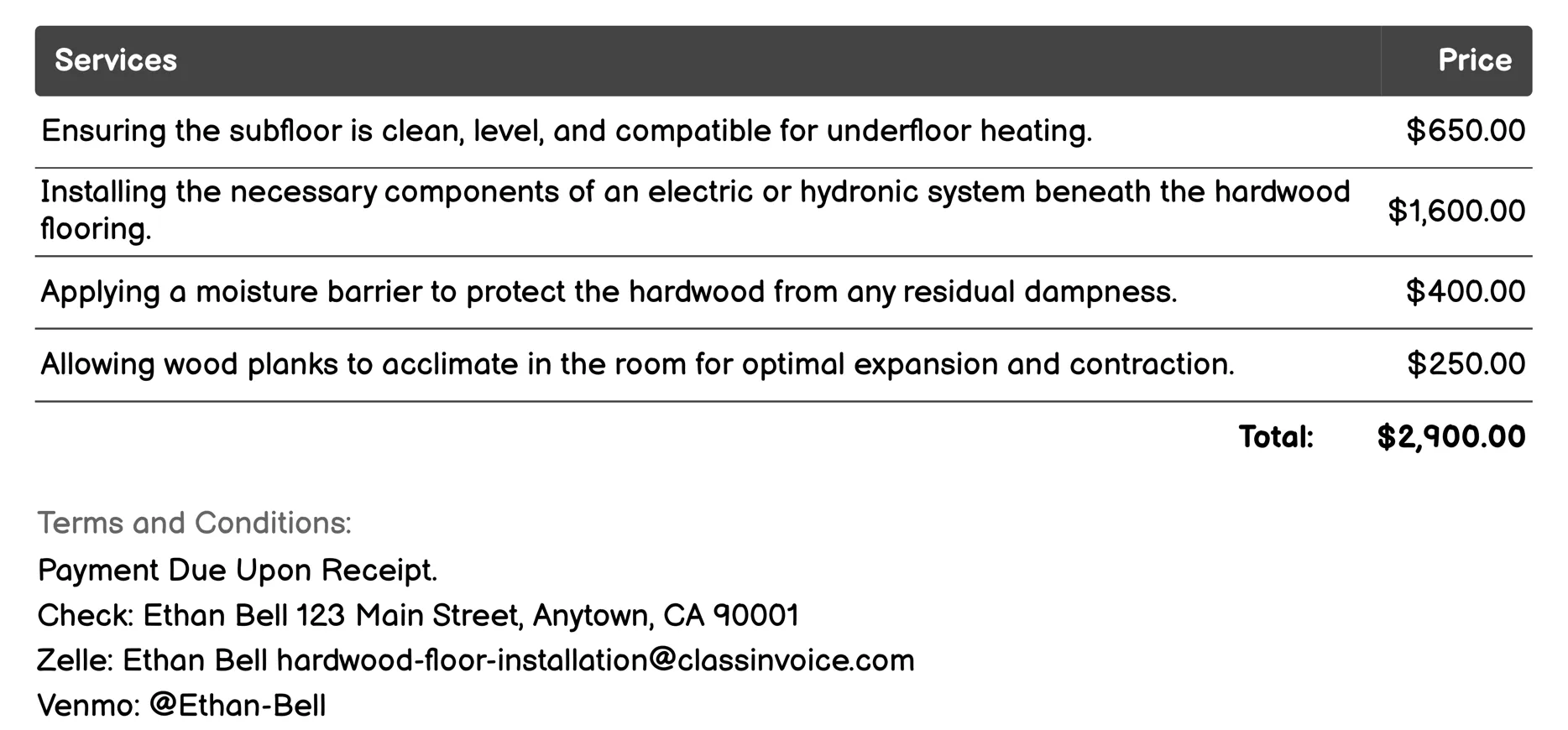 Underfloor Heating Compatible Hardwood Flooring Invoice Example