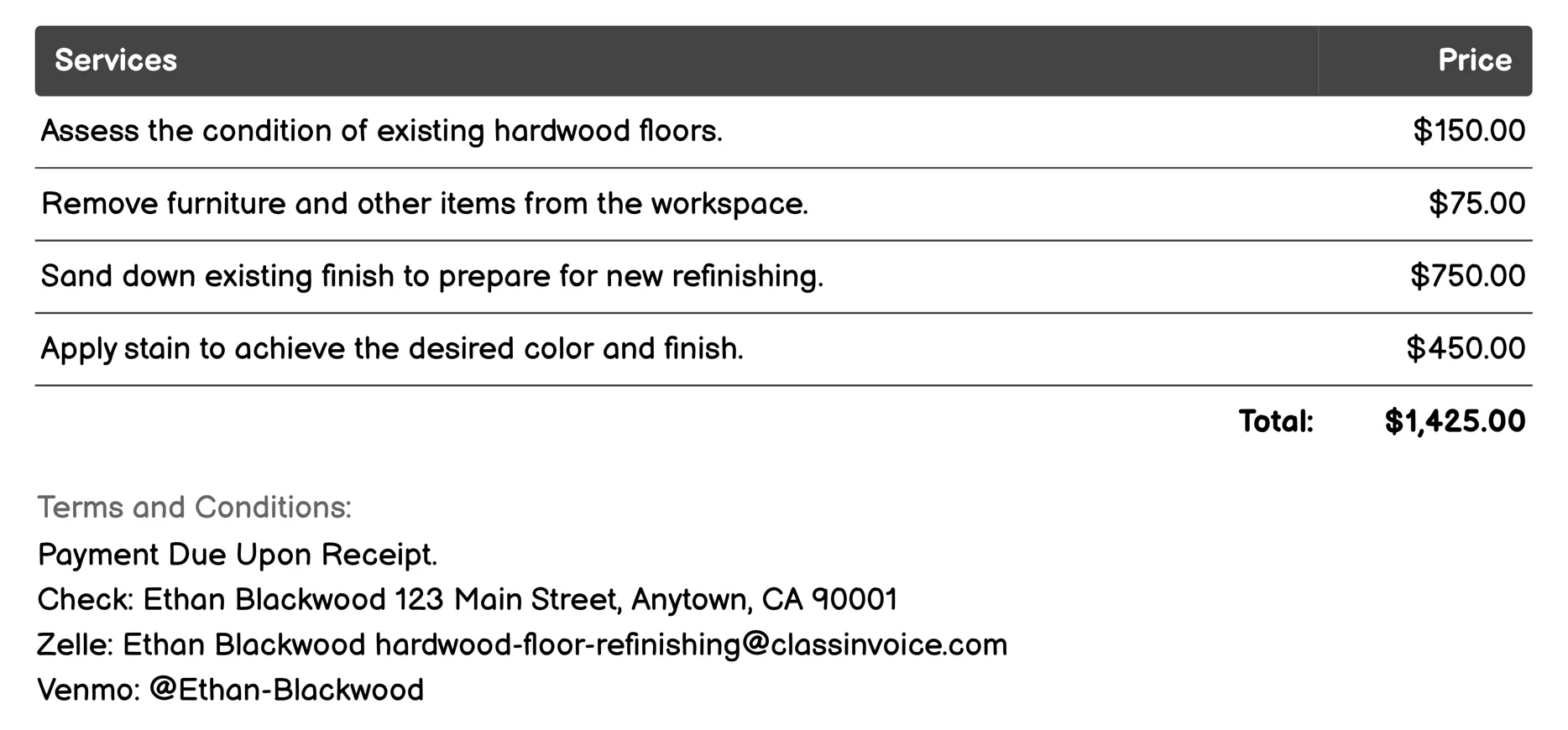 Complete Overhaul Refinishing Invoice Example