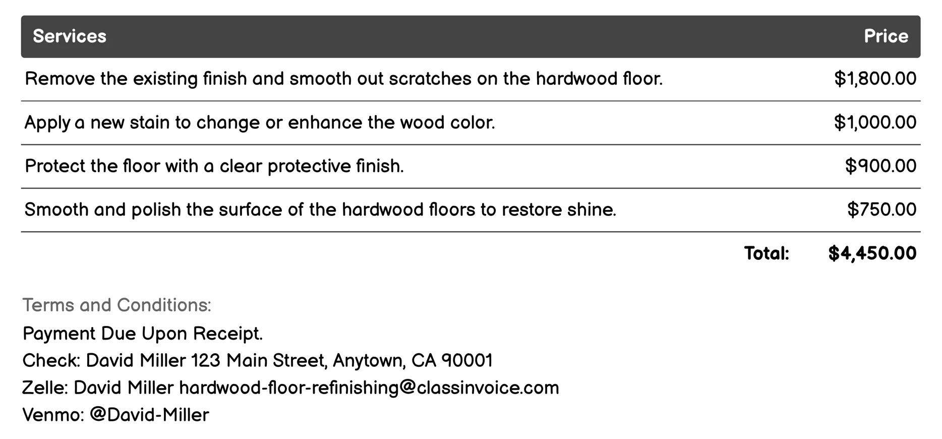 Restoration of Scratched or Worn Floors Invoice Example