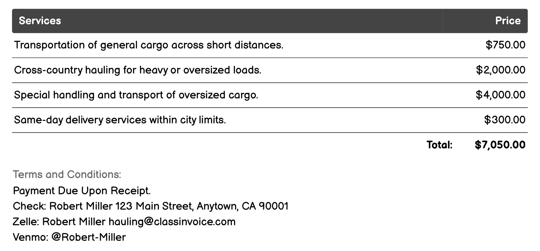 Flatbed Truck Hauling Invoice Example