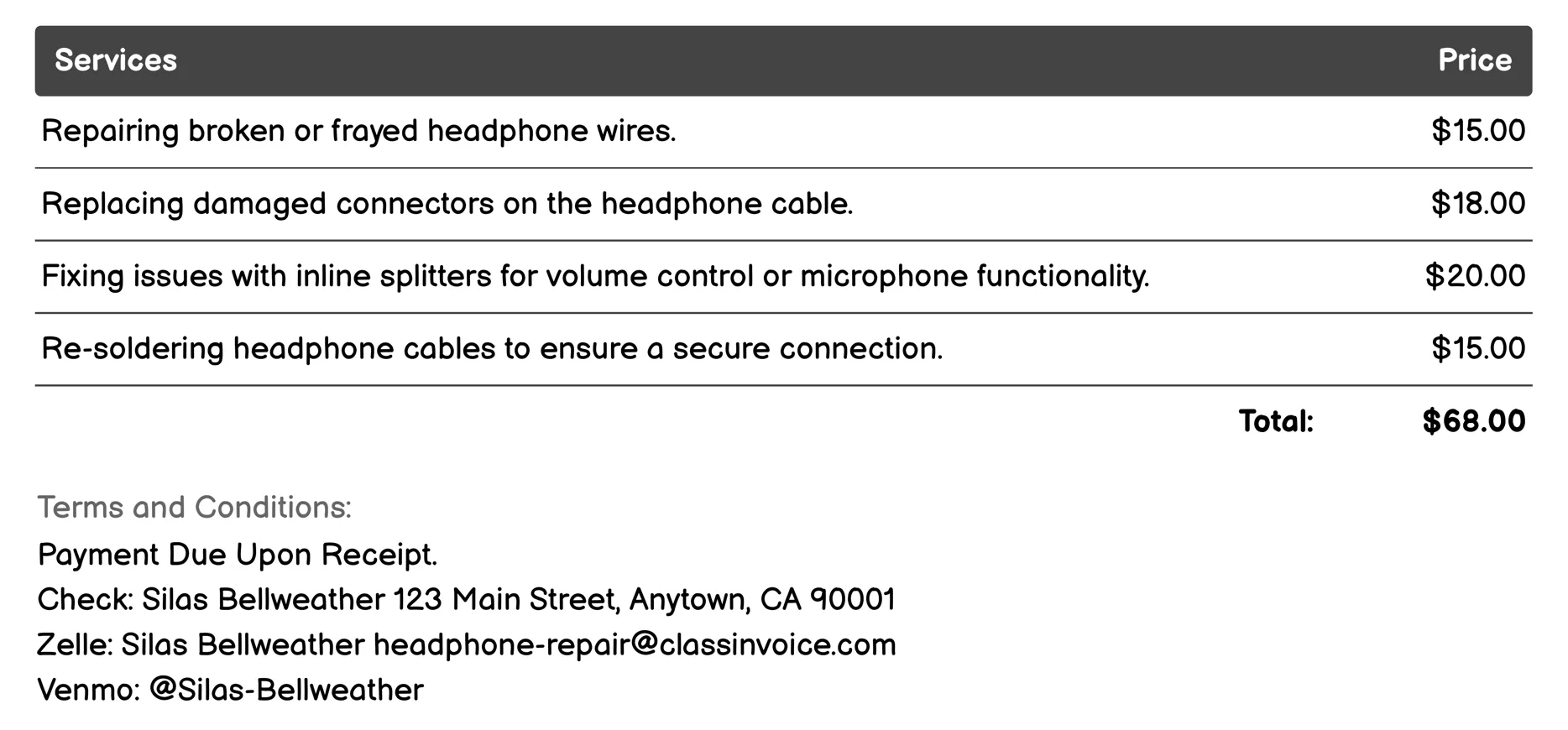 Wiring Repair Invoice Example