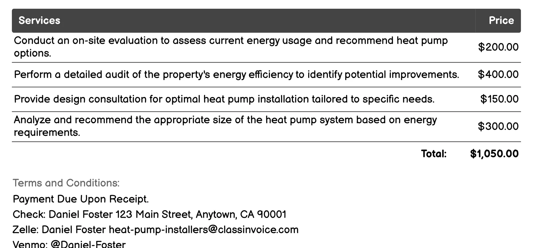 Energy Efficiency Consultation Invoice Example