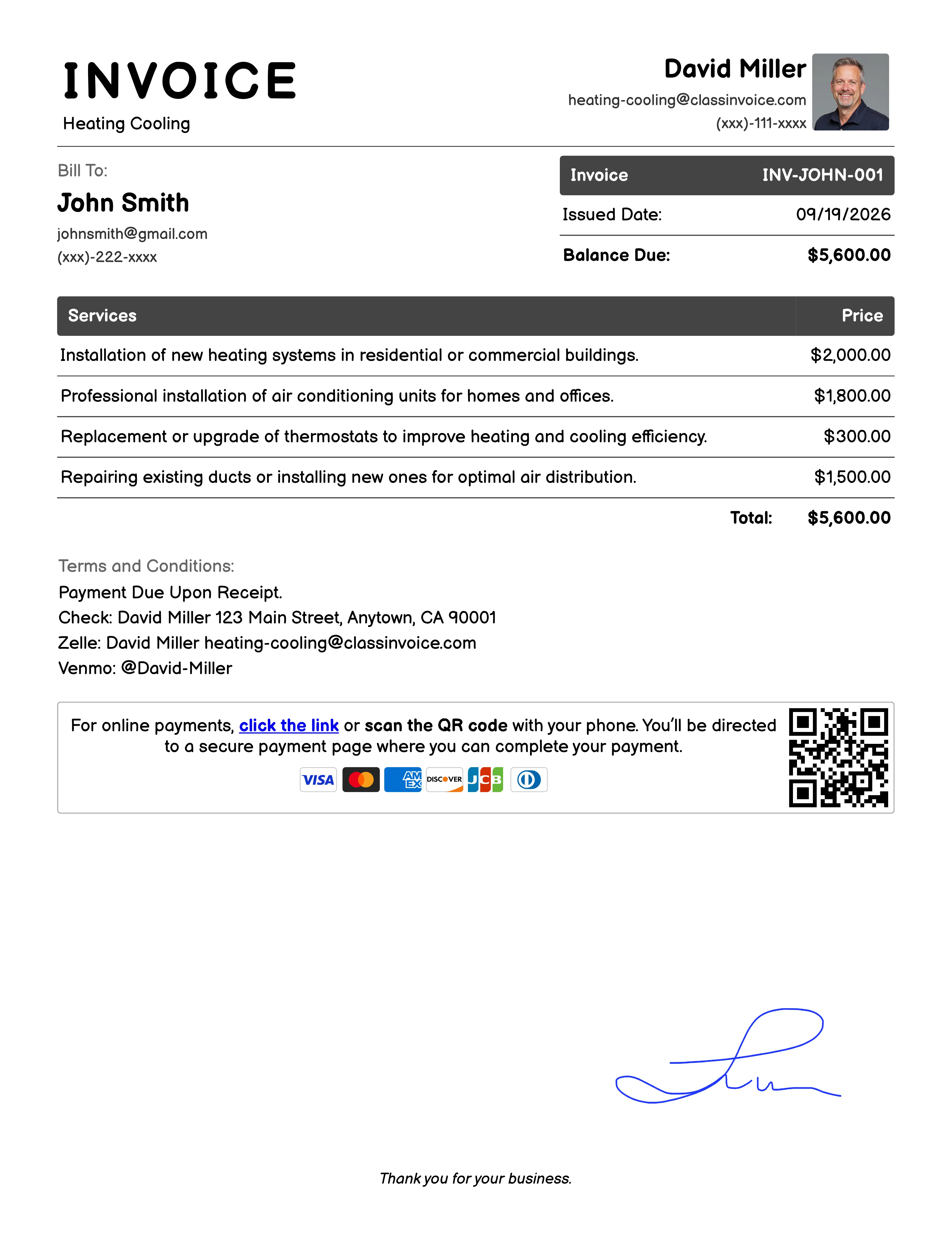 Heating Cooling Invoice Example