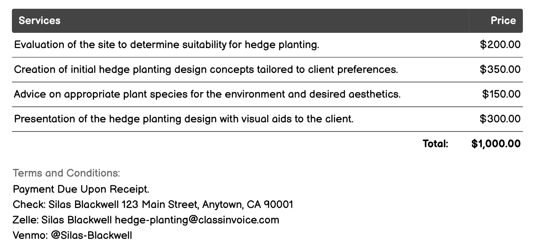 Design Consultation Invoice Example