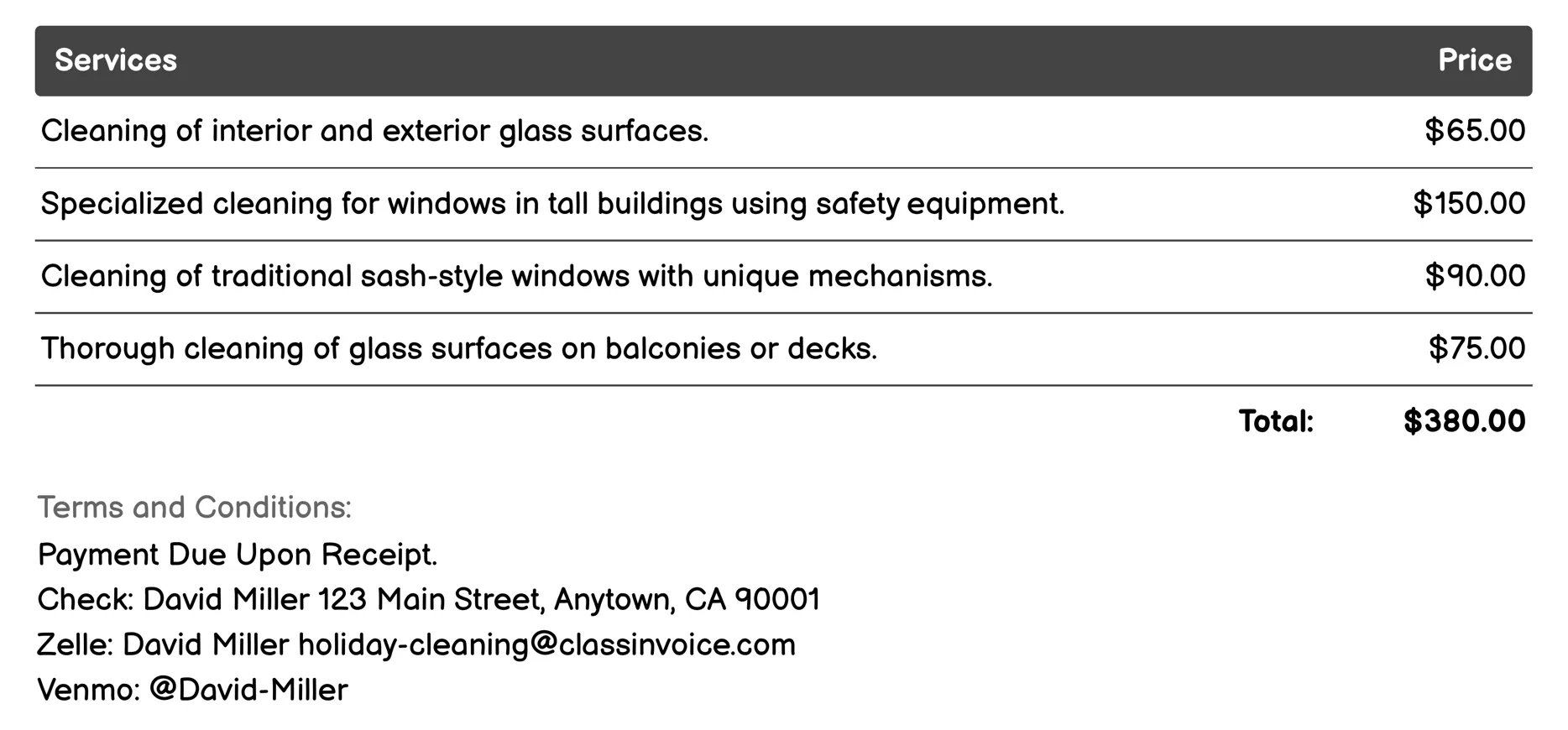Window Washing Invoice Example