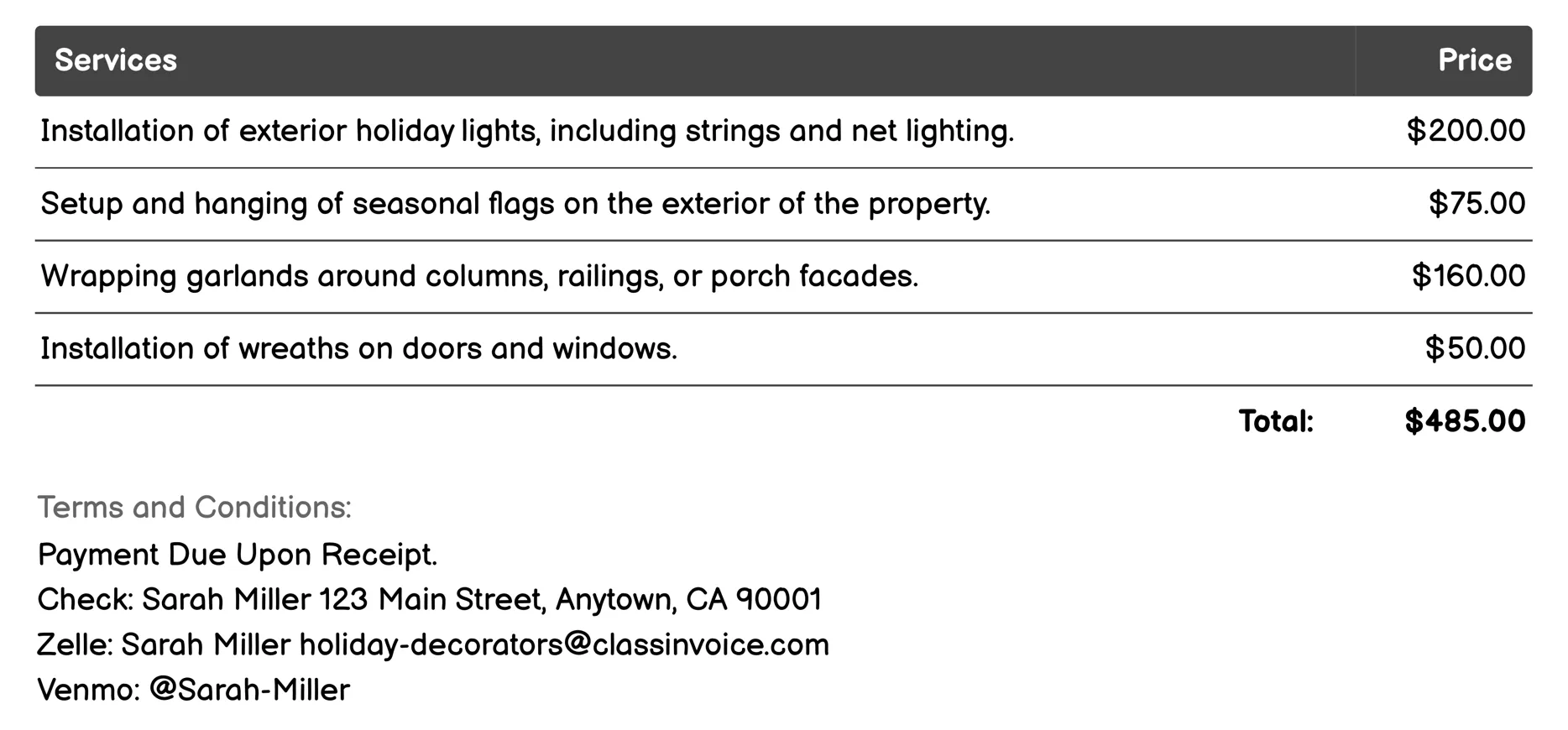 Exterior Decorating Invoice Example