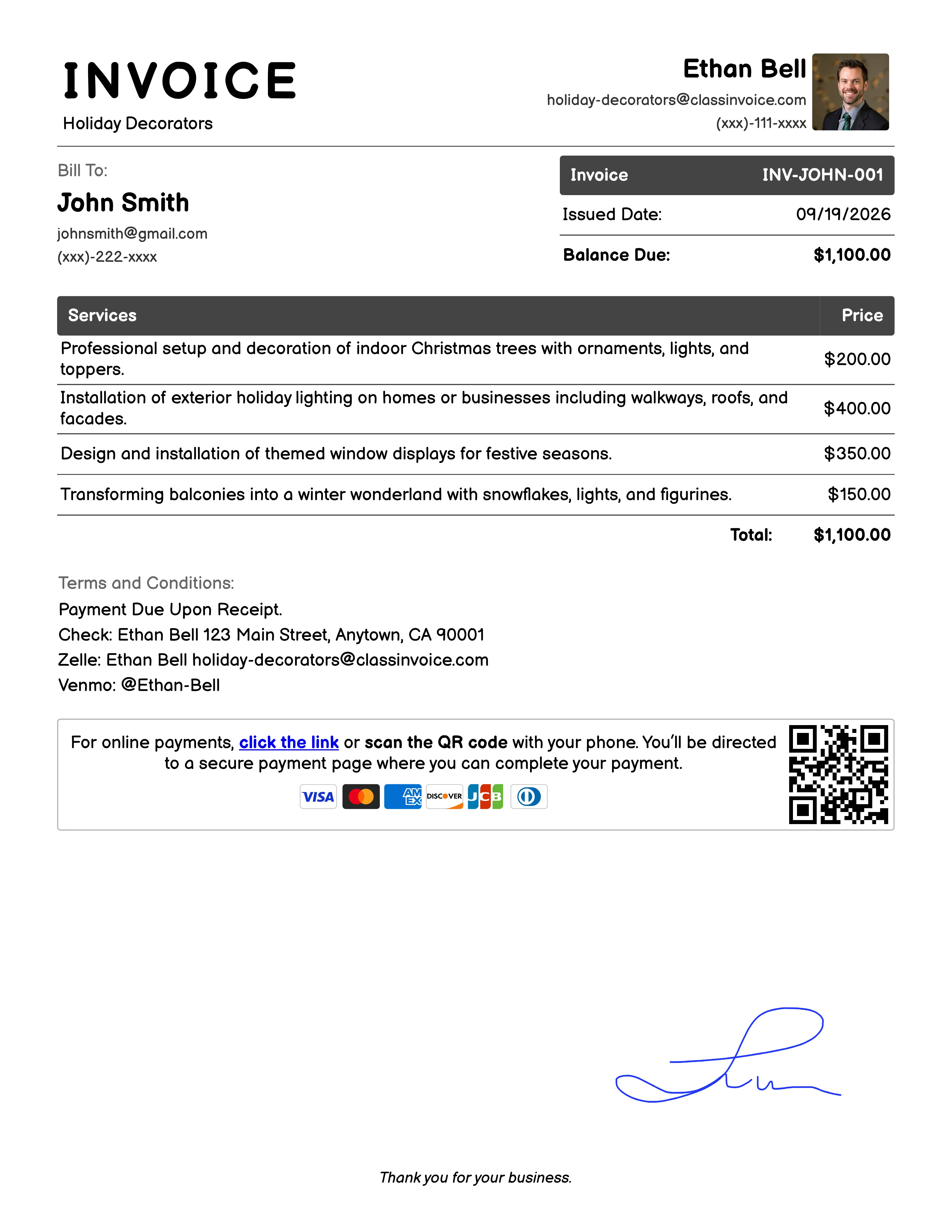 Holiday Decorators Invoice Example