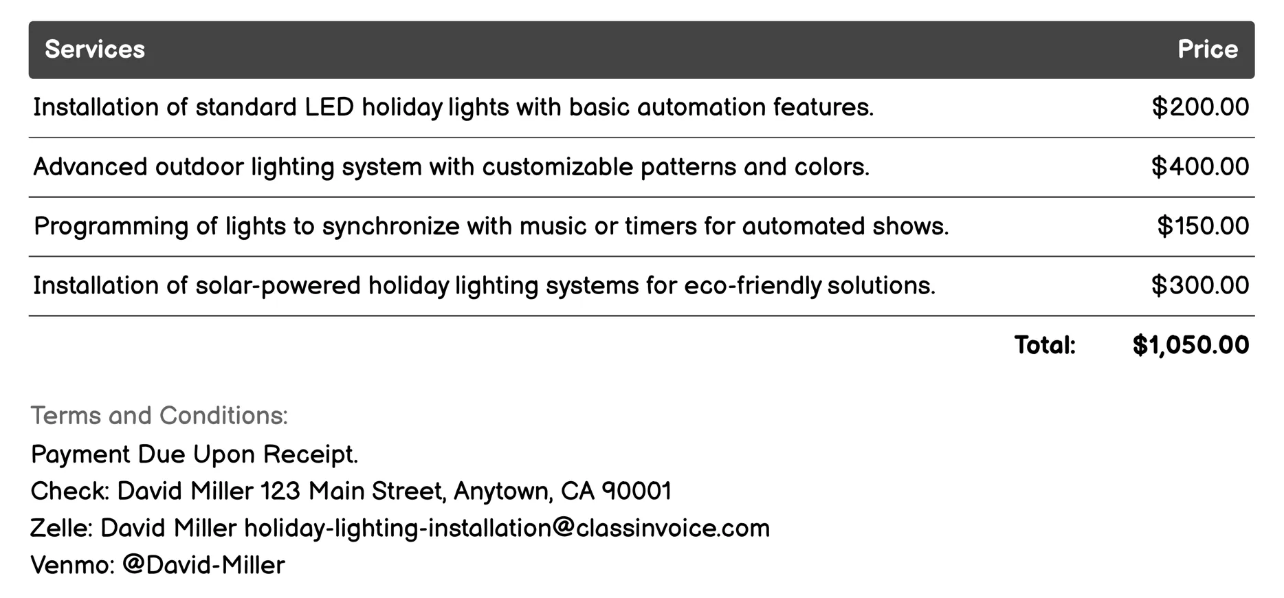 Automated Lighting Systems Invoice Example