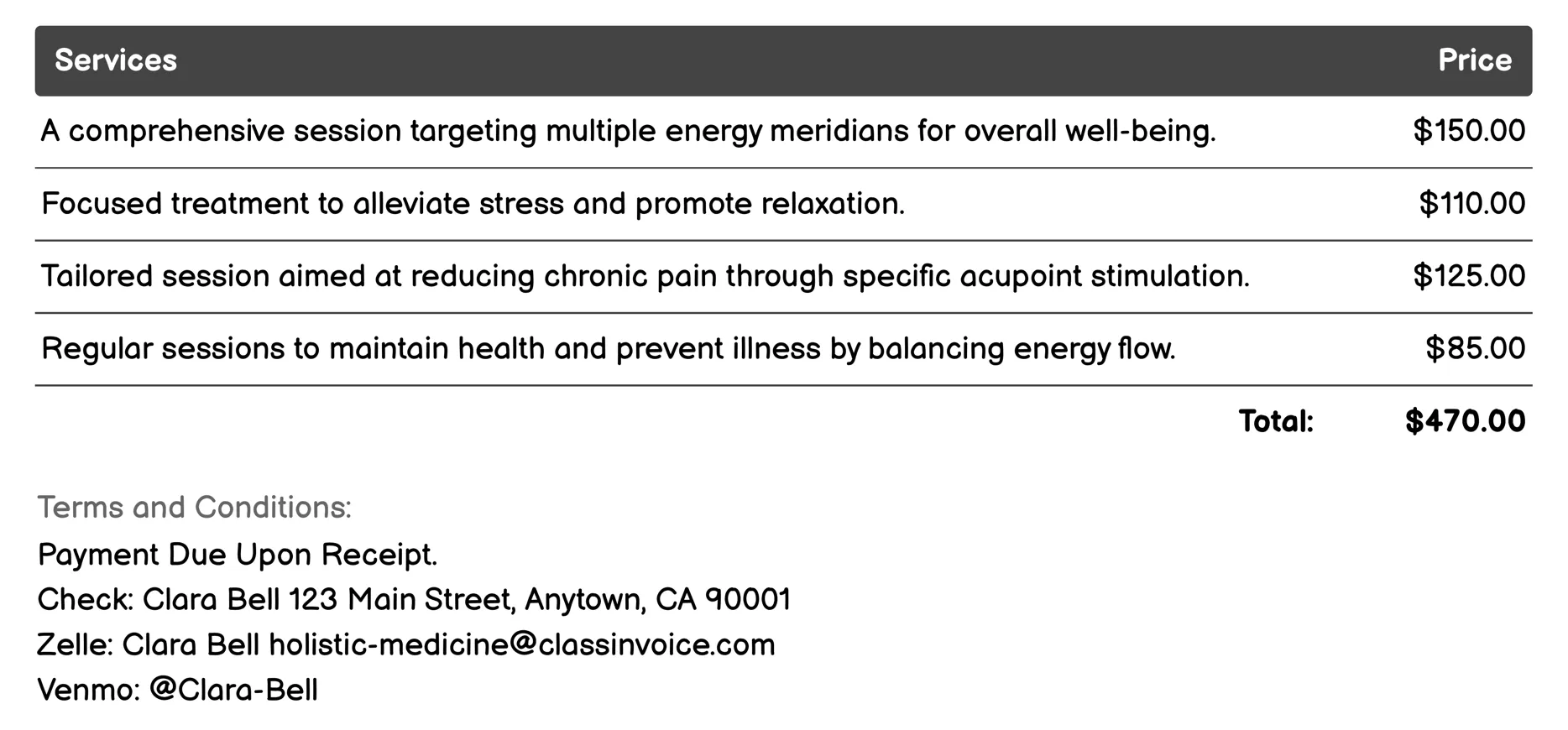Acupuncture Invoice Example