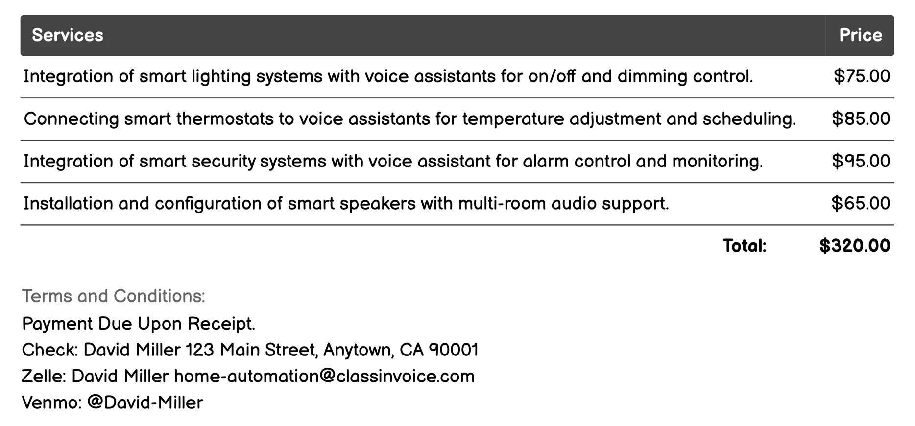 Voice Assistants Invoice Example