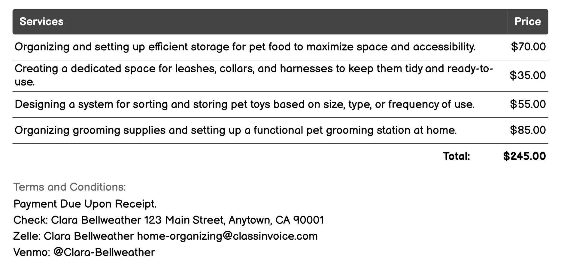 Pet Supply Management Invoice Example