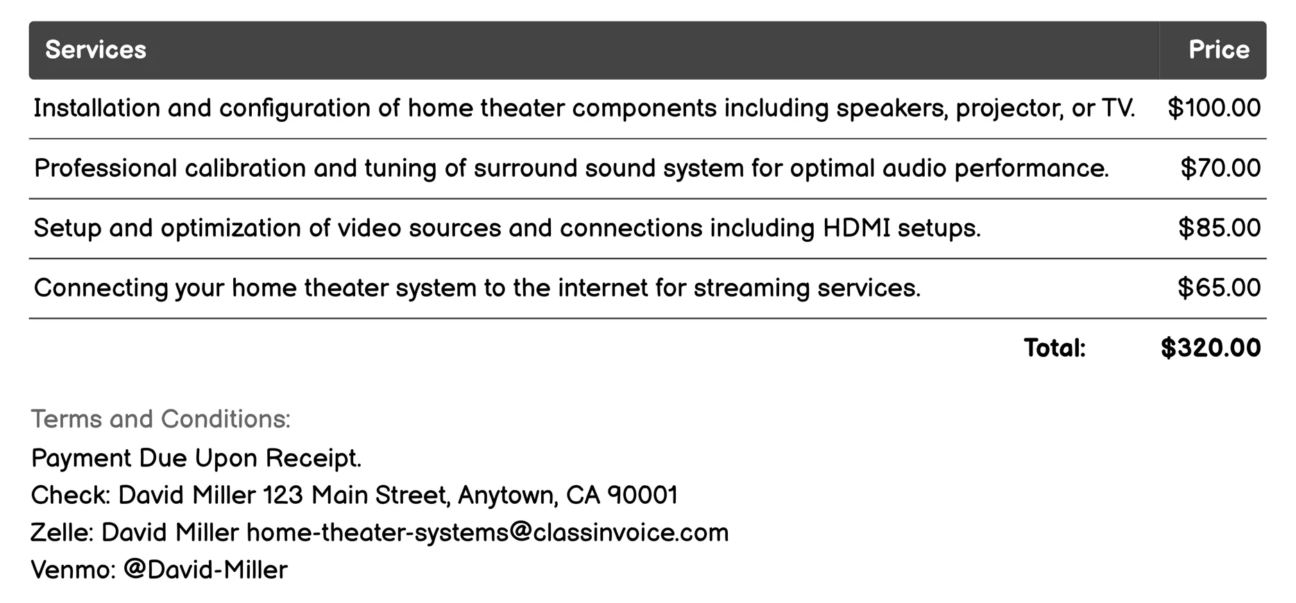 Technical Support and Maintenance Invoice Example