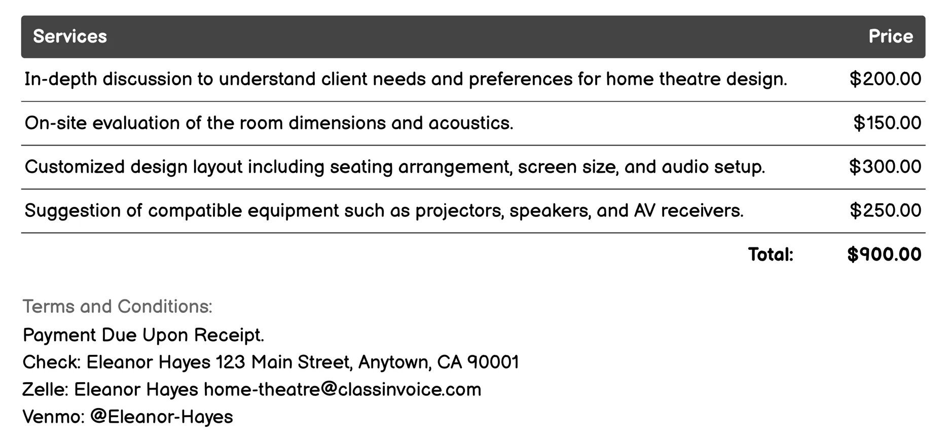 Custom Design Consultation Invoice Example