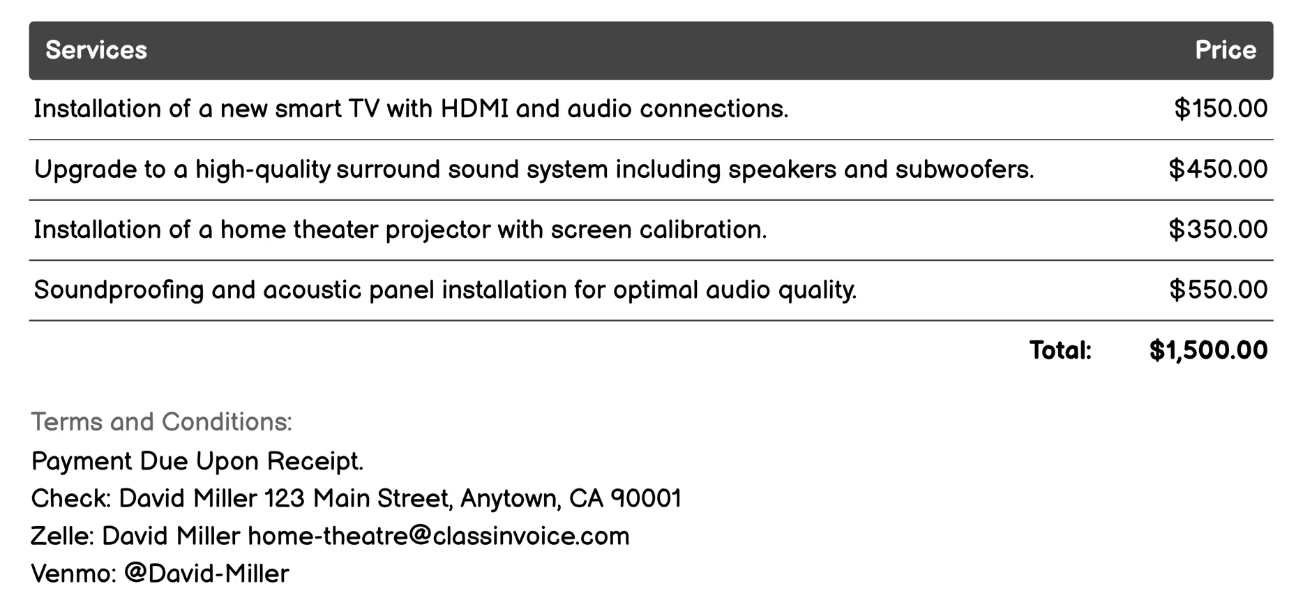 Upgrade Services Invoice Example
