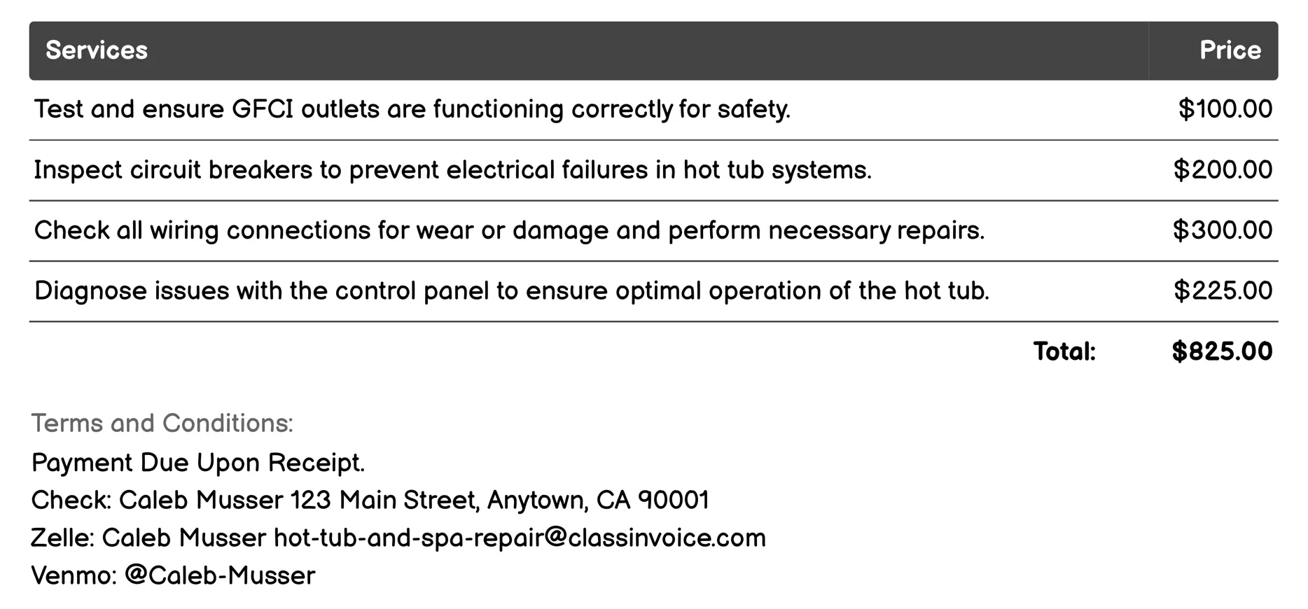 Electrical System Maintenance Invoice Example