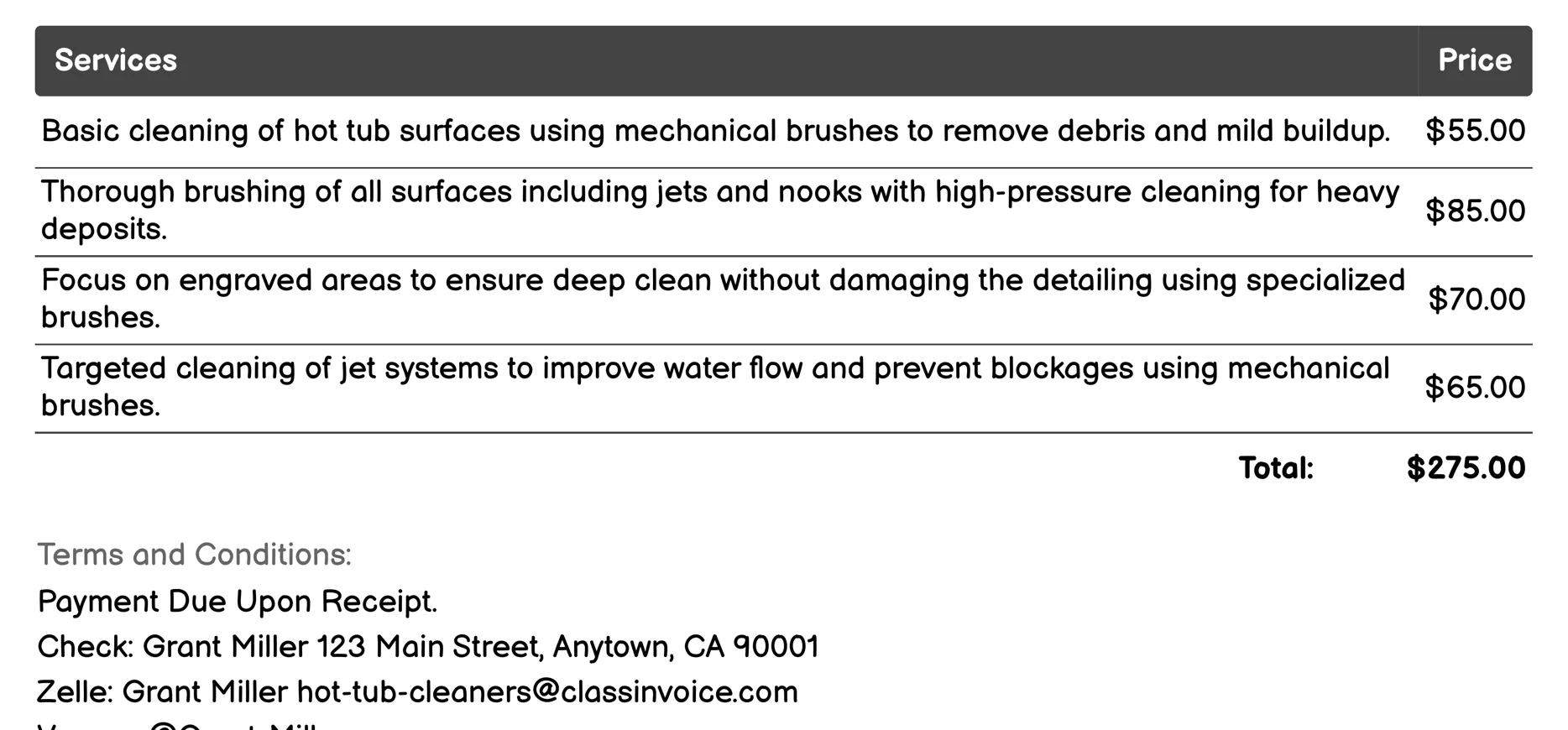 Mechanical Brushing Invoice Example