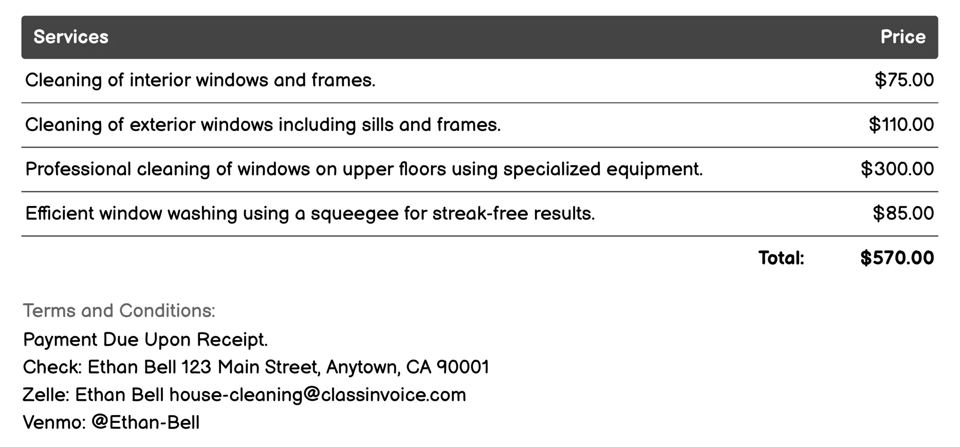 Window Cleaning Invoice Example