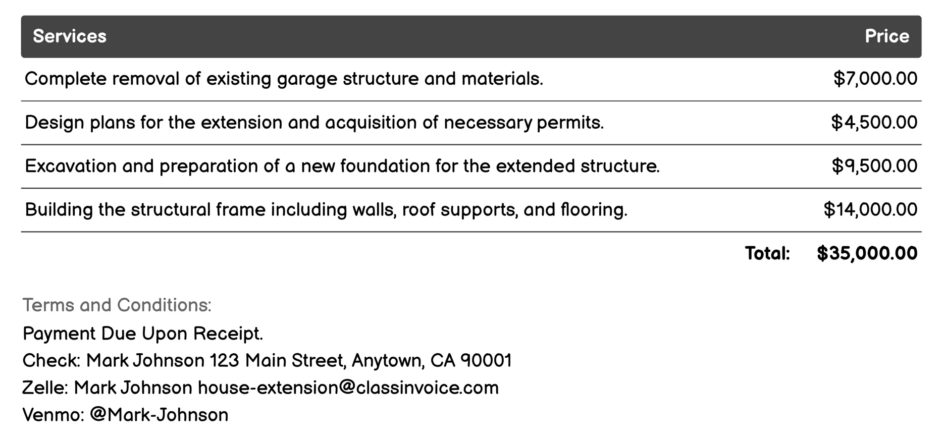 Garage Conversion Invoice Example