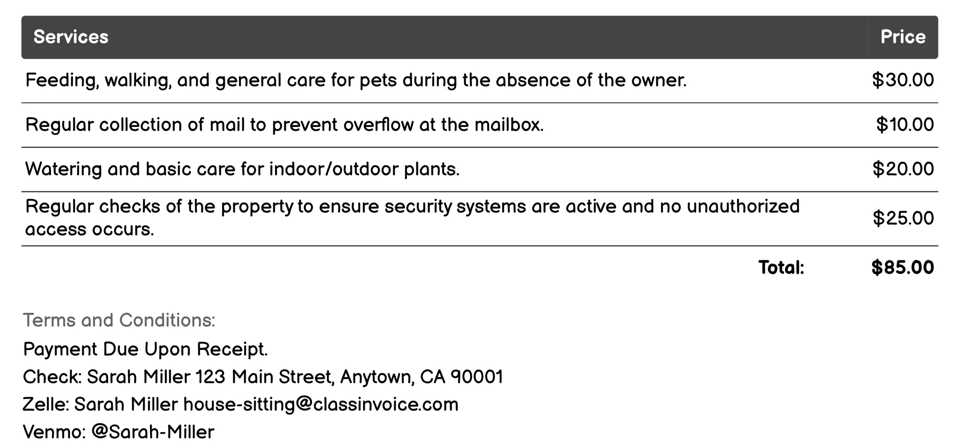 Emergency Response Invoice Example