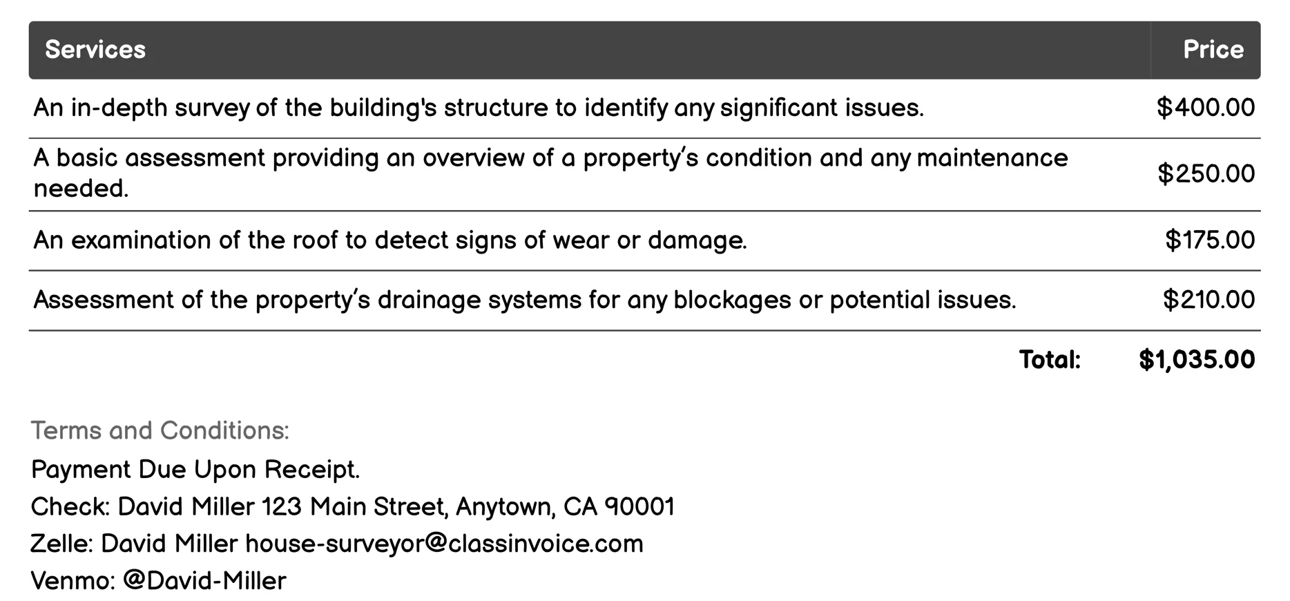 Homebuyer Reports Invoice Example