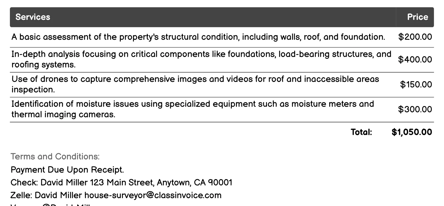 Structural Surveys Invoice Example