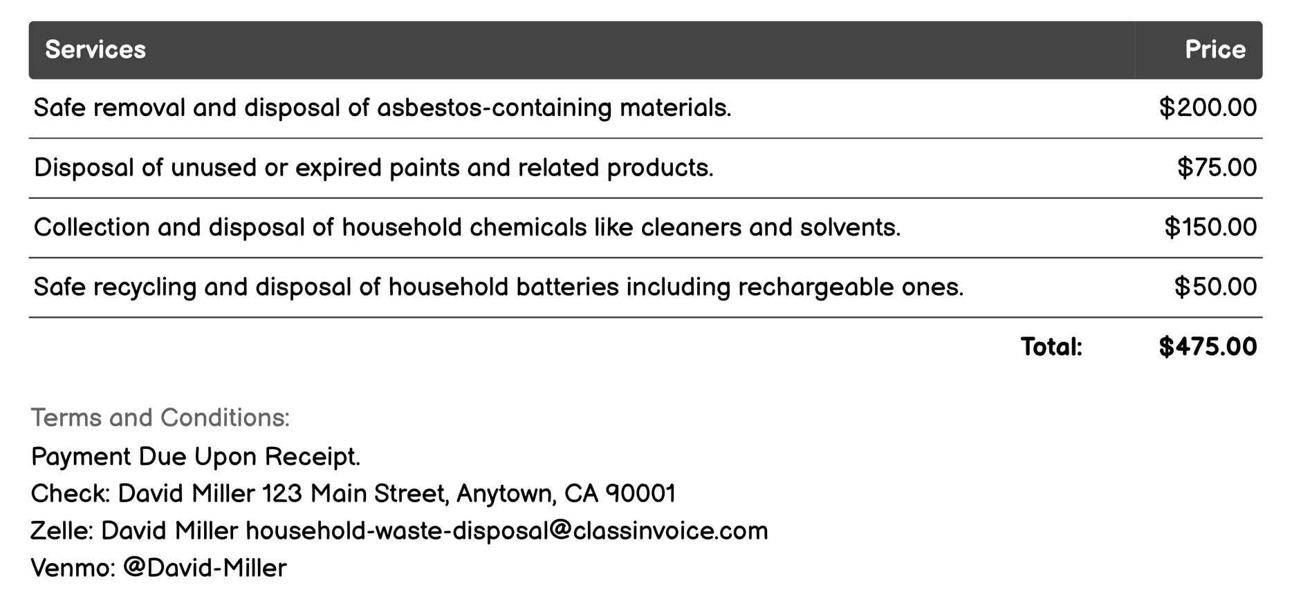 Hazardous Waste Disposal Invoice Example