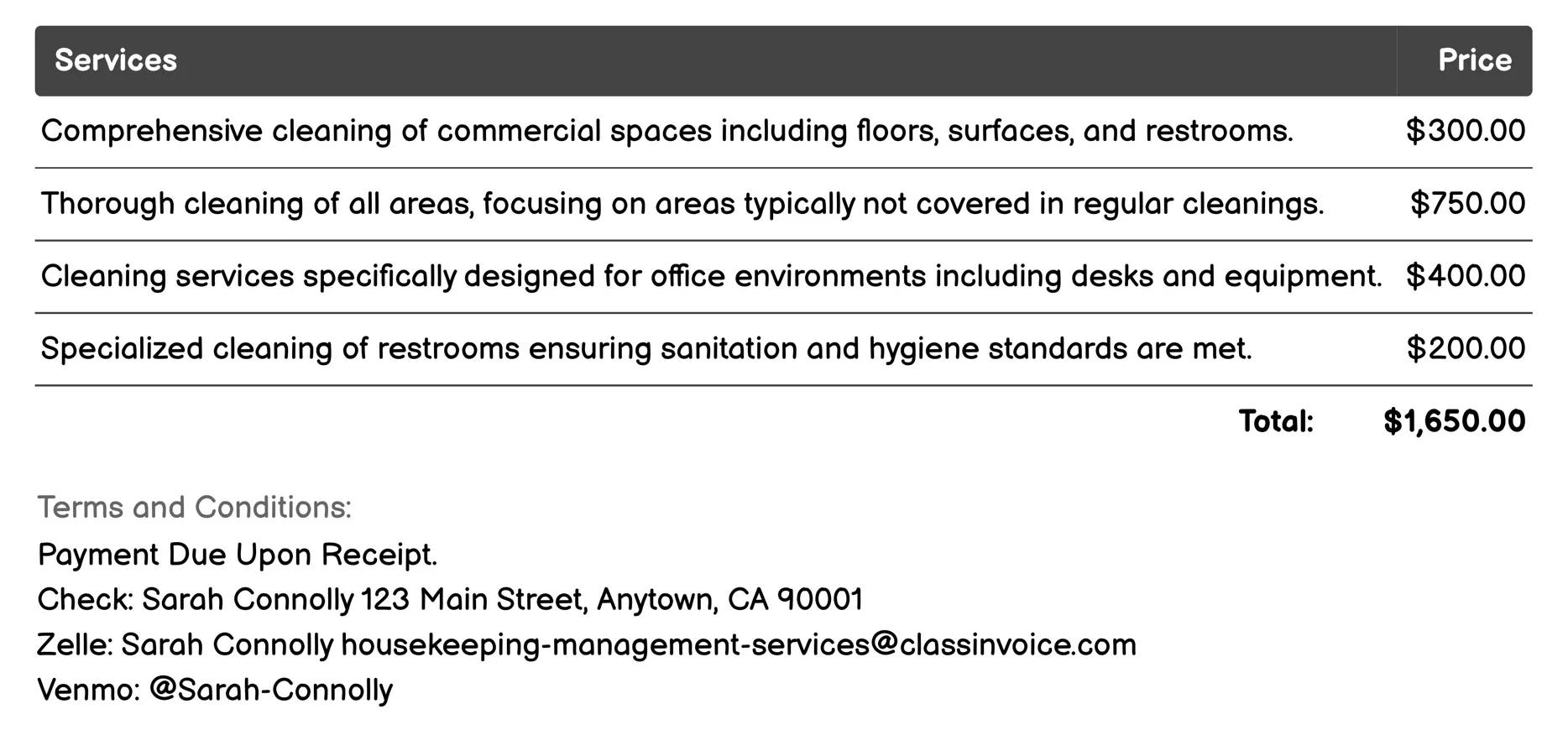Commercial Cleaning Invoice Example