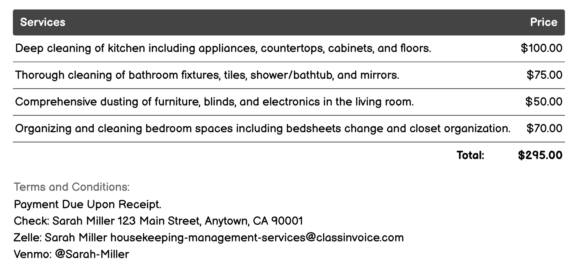 Move-Out Cleaning Invoice Example