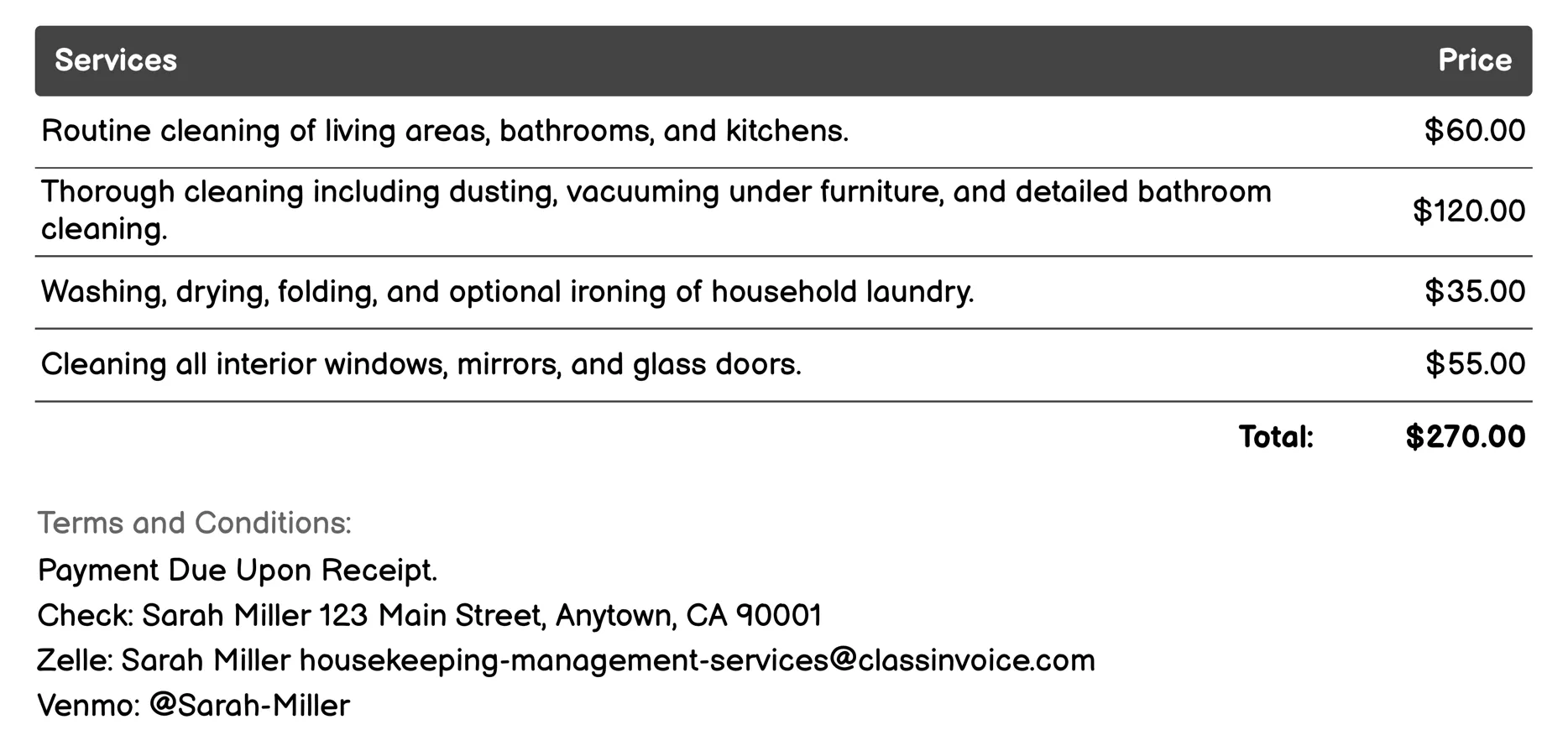 Residential Cleaning Invoice Example