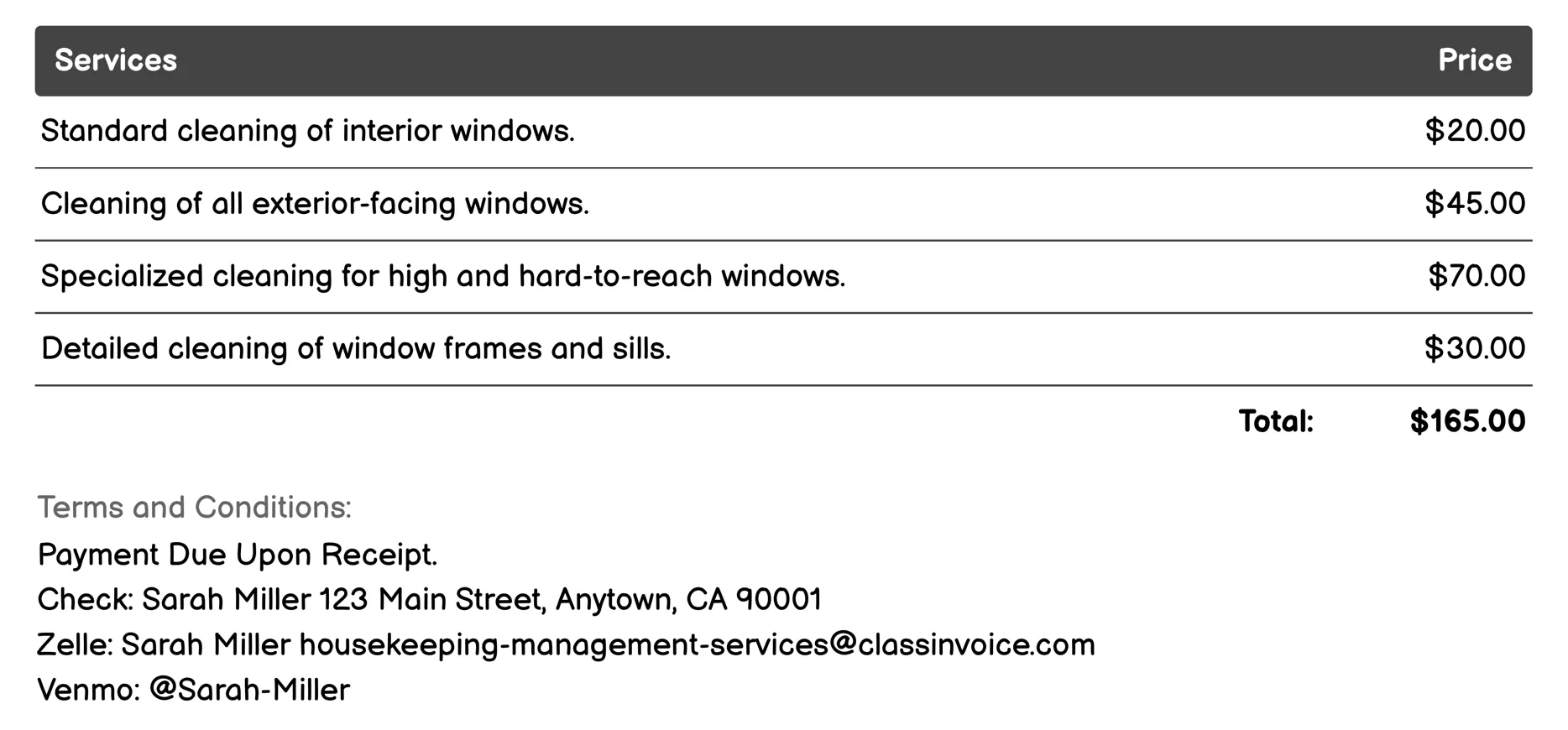 Window Cleaning Invoice Example
